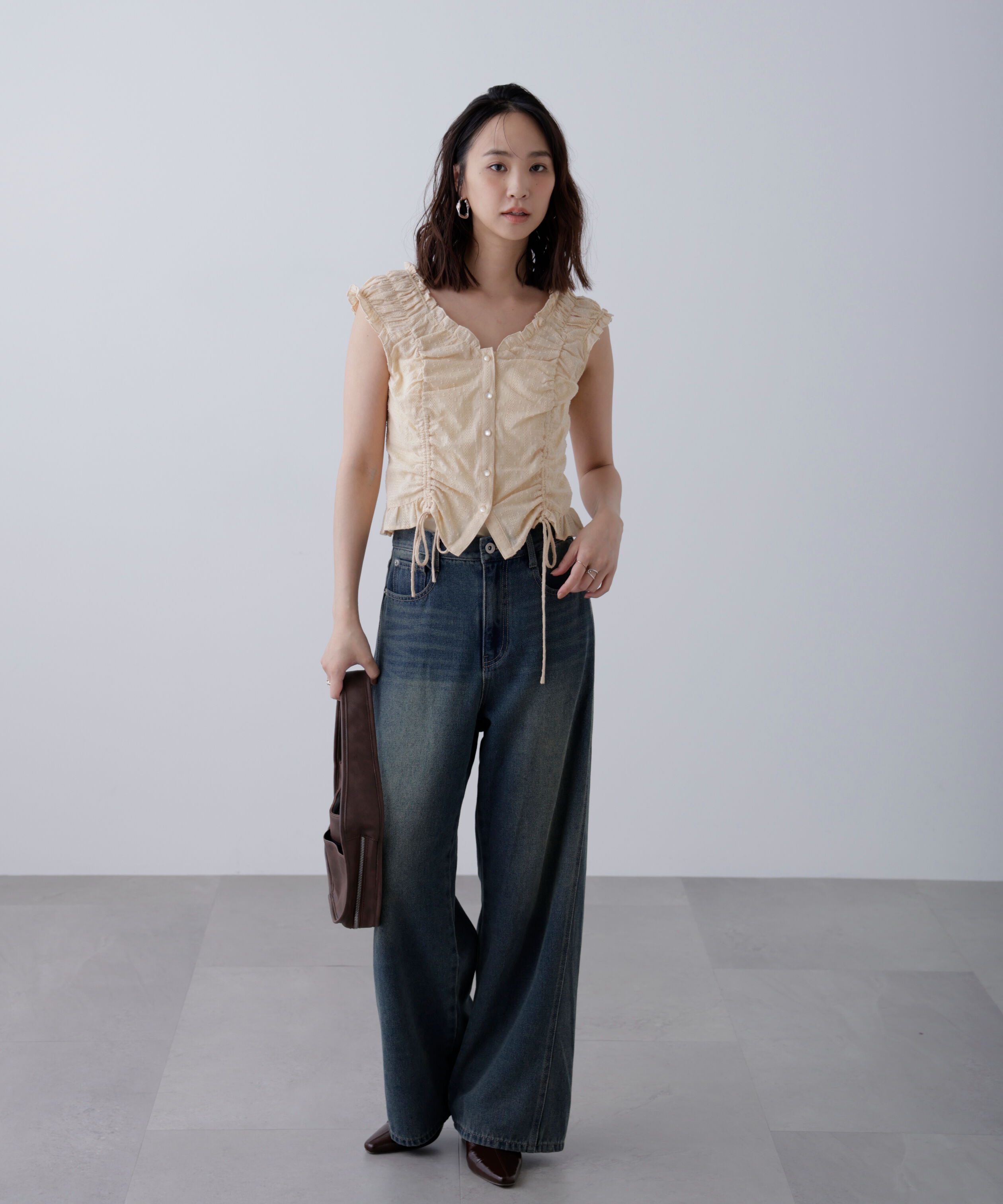  「ドロストリボンフレンチブラウス」|シャツ・ブラウス|