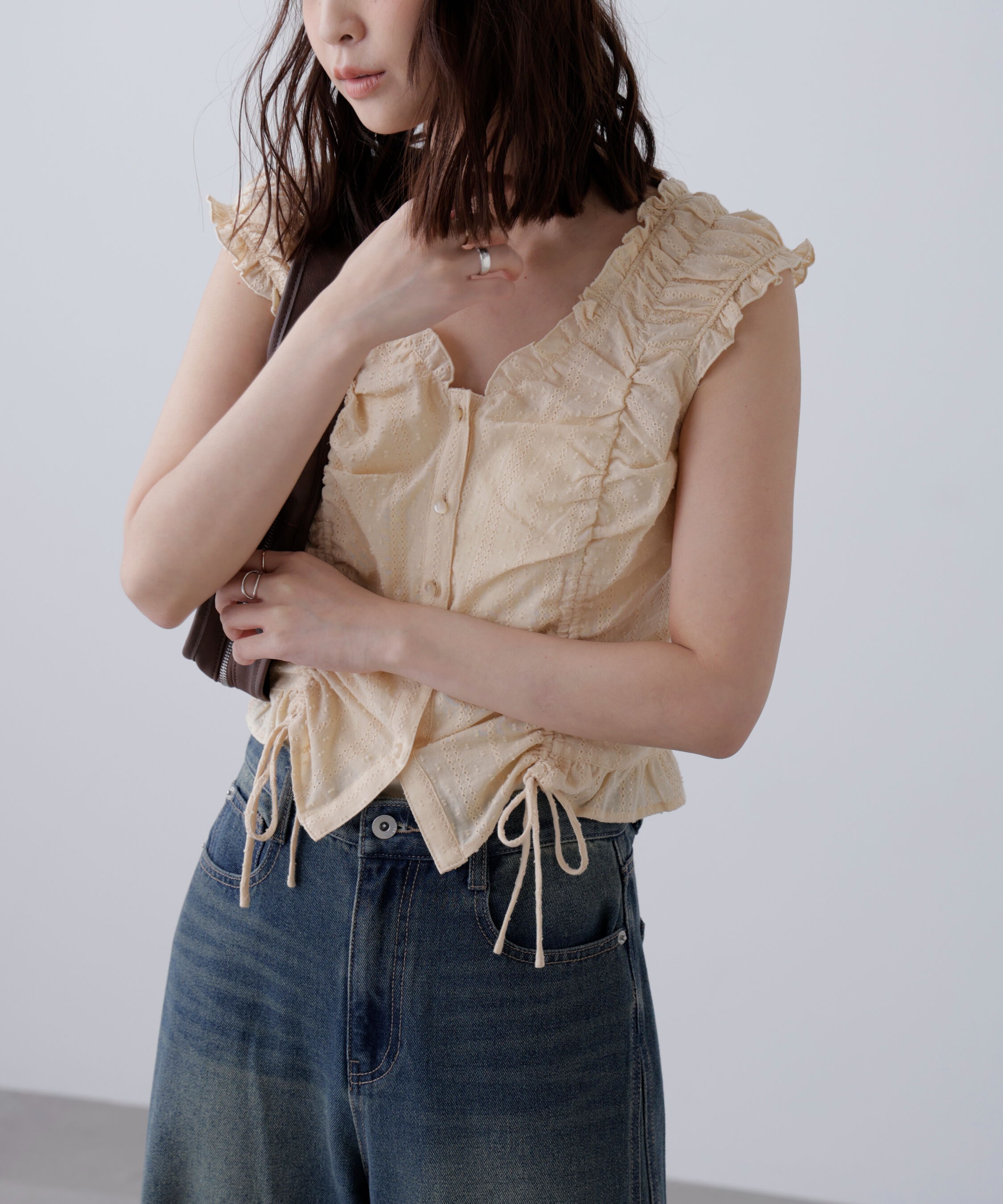  「ドロストリボンフレンチブラウス」|シャツ・ブラウス|