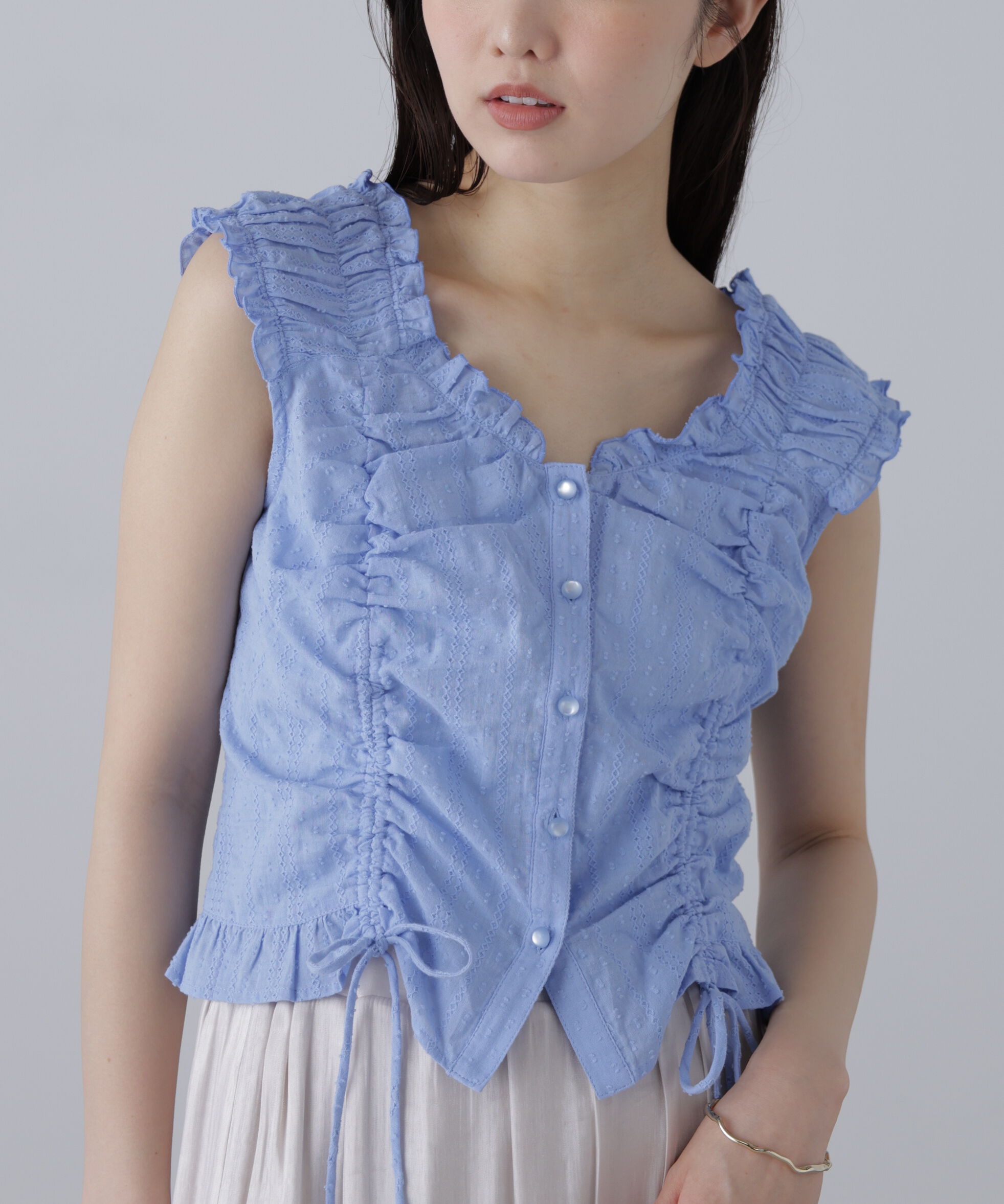  「ドロストリボンフレンチブラウス」|シャツ・ブラウス|