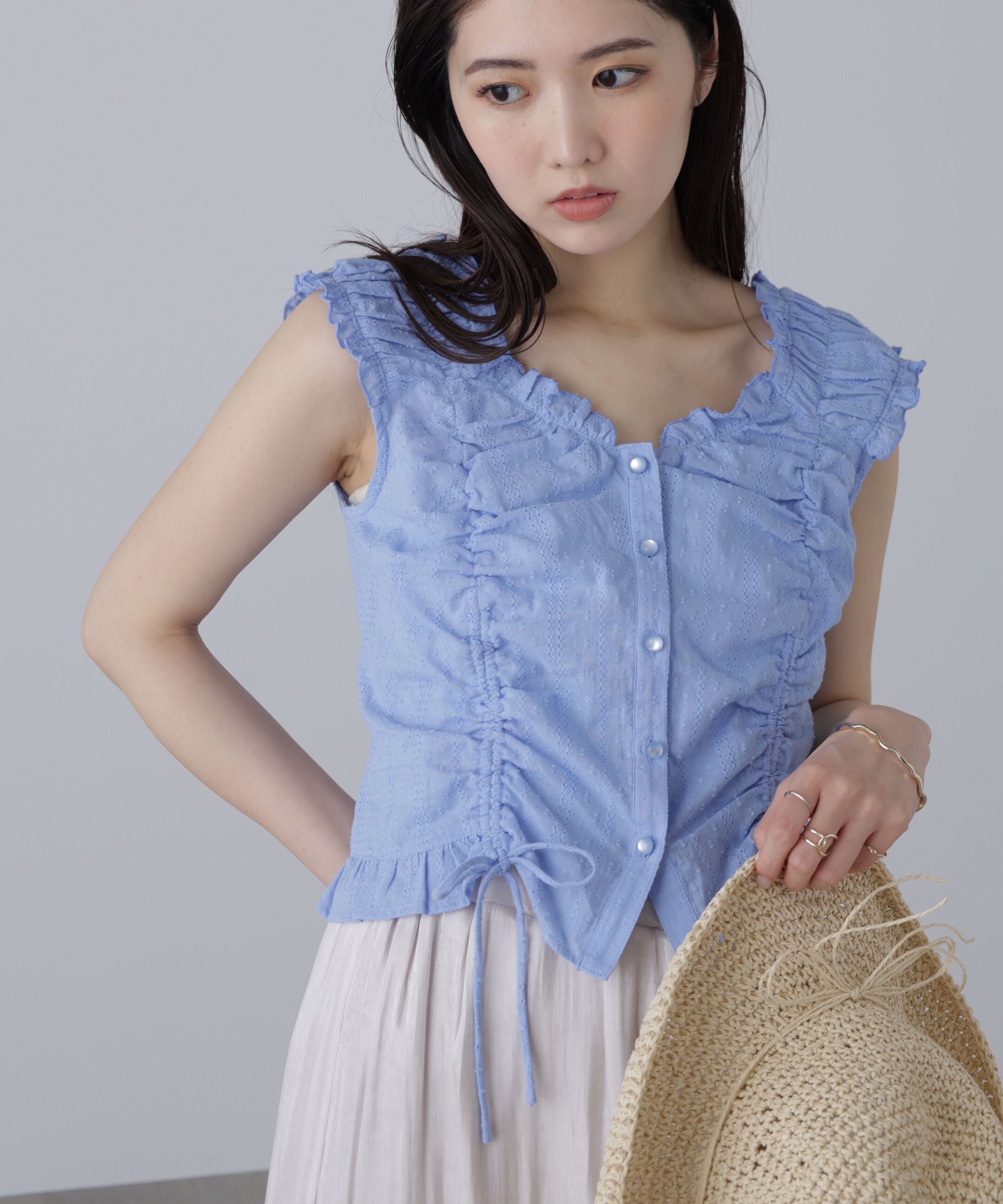  「ドロストリボンフレンチブラウス」|シャツ・ブラウス|
