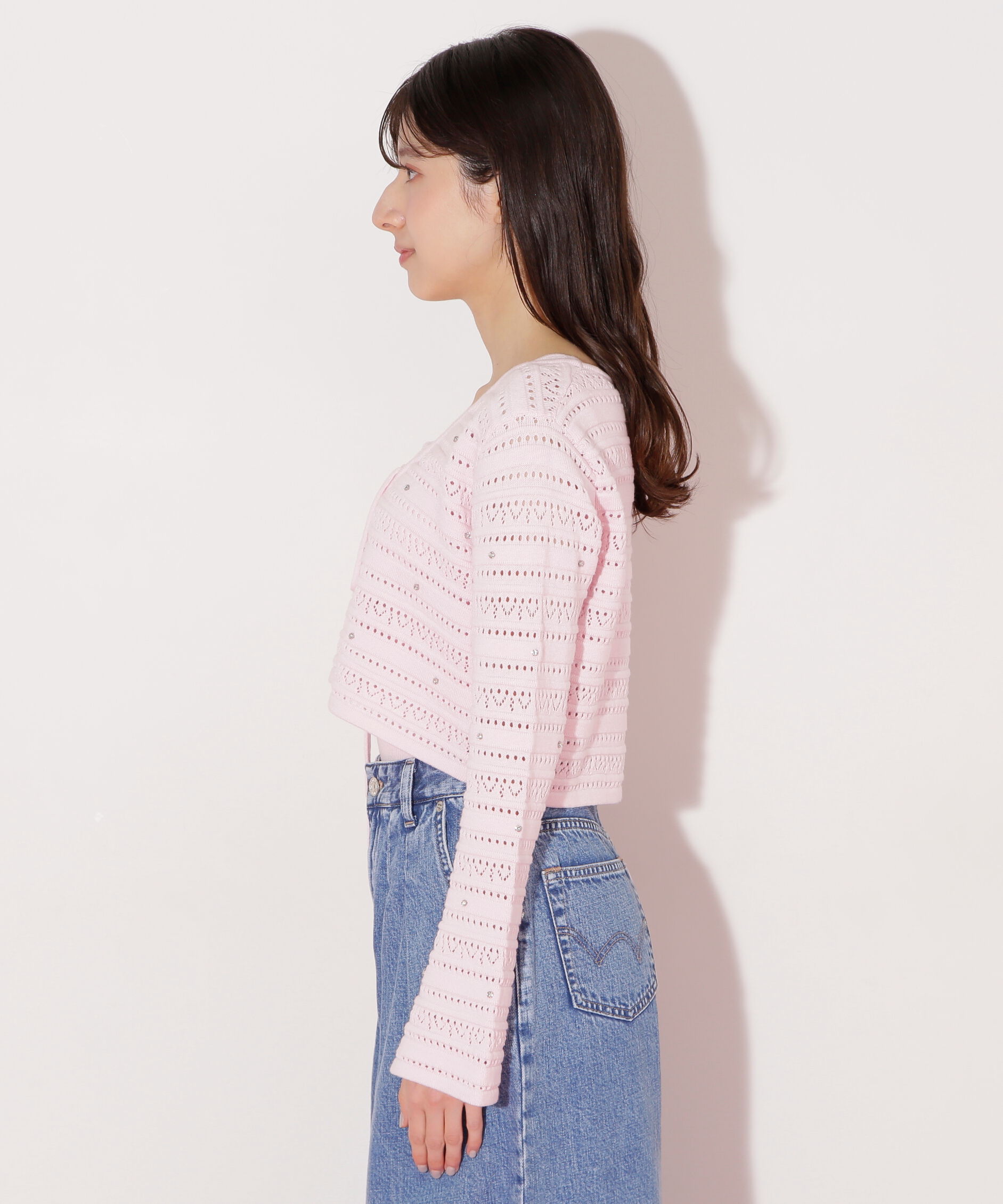  「ビジュー付きカギ編みアンサンブル」|ニット・セーター|