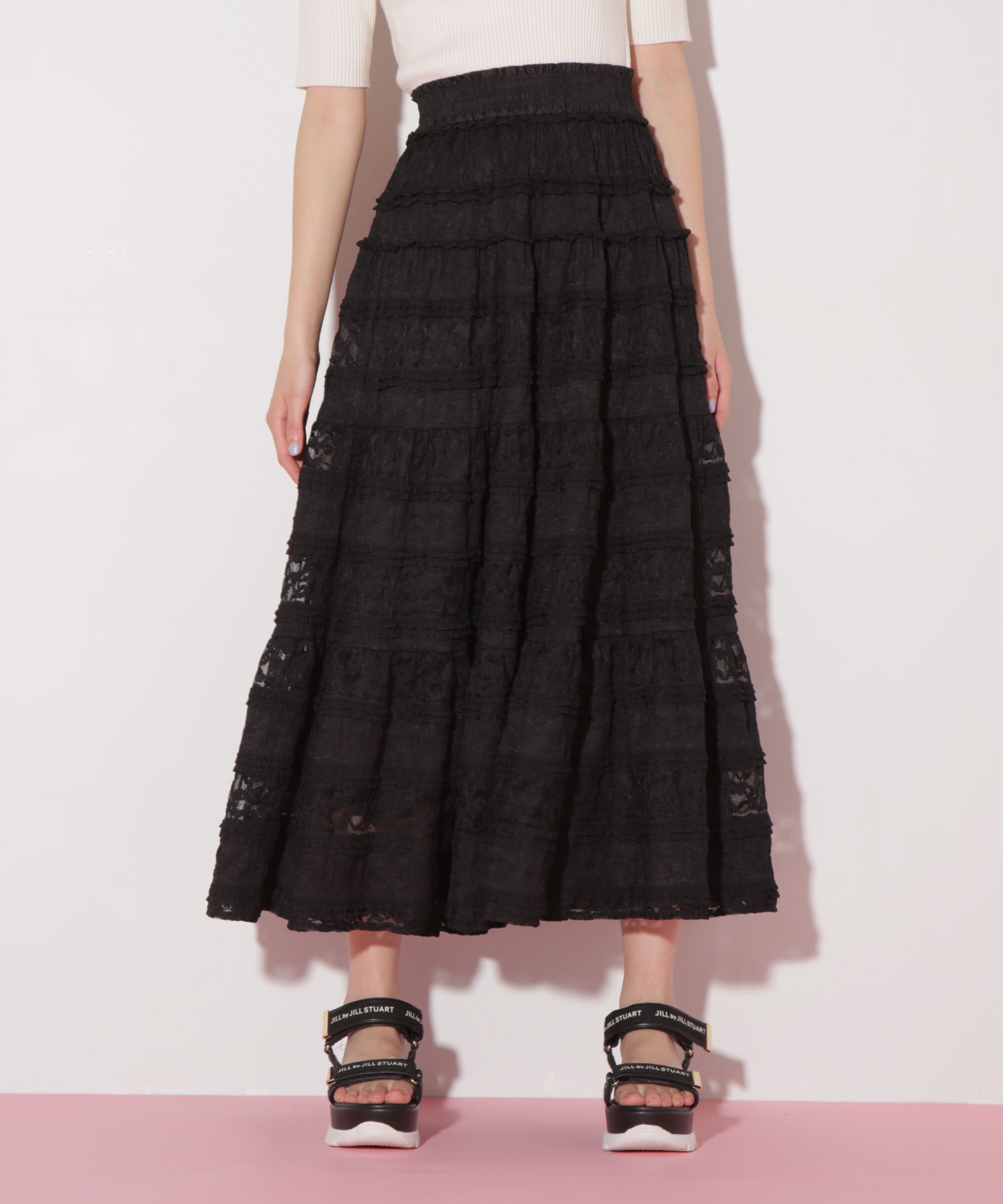  「ティアードレーススカート」|スカート|ブラック