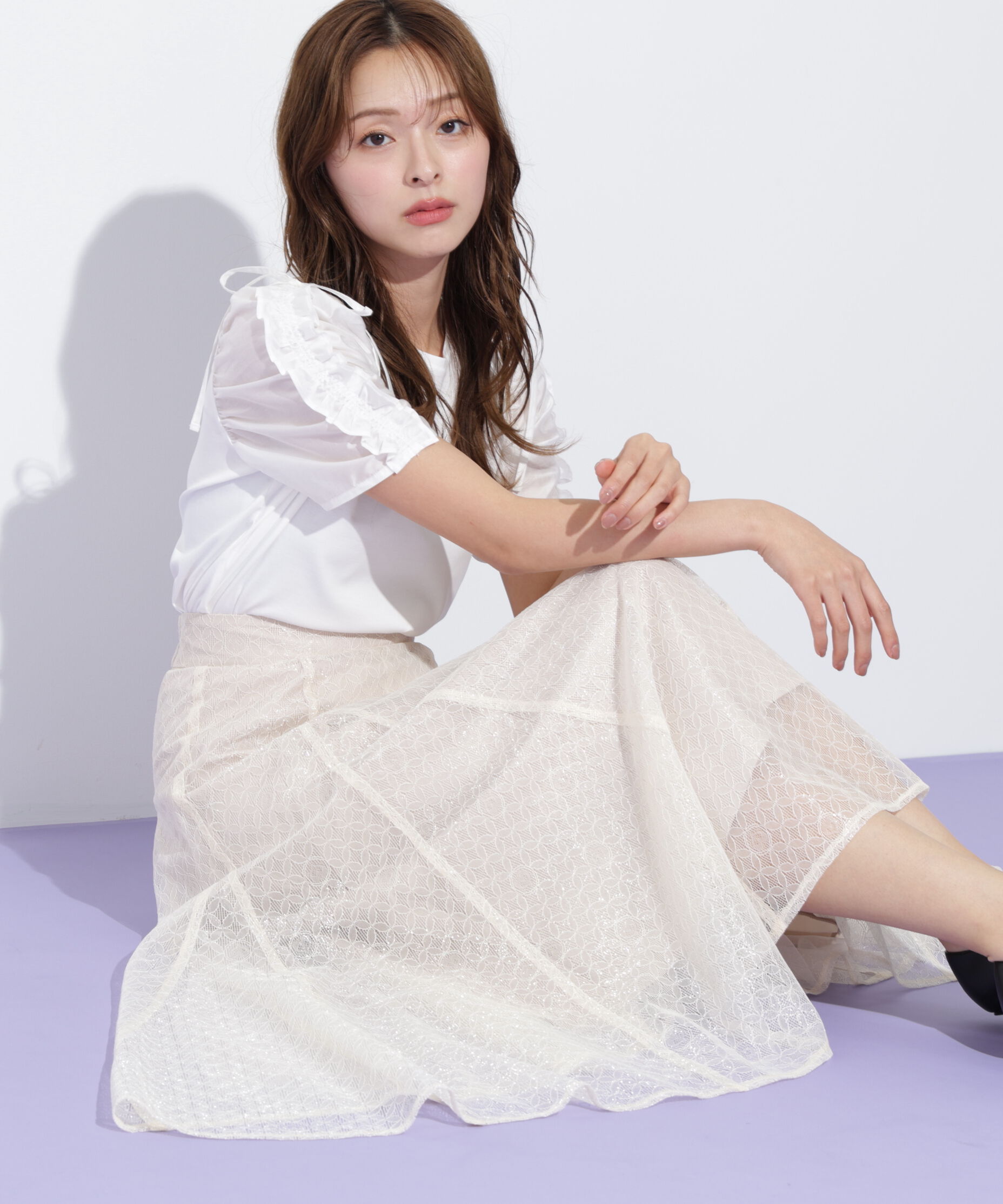  「シャイニーレースフレアスカート」|スカート|