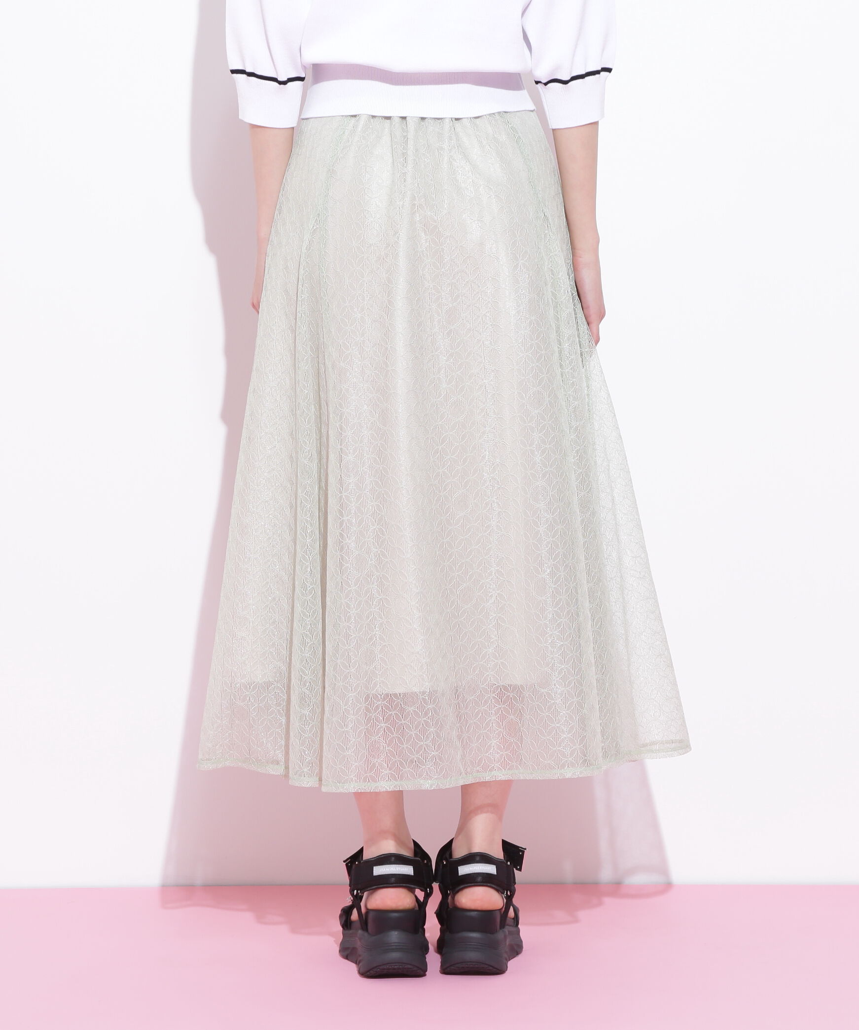  「シャイニーレースフレアスカート」|スカート|