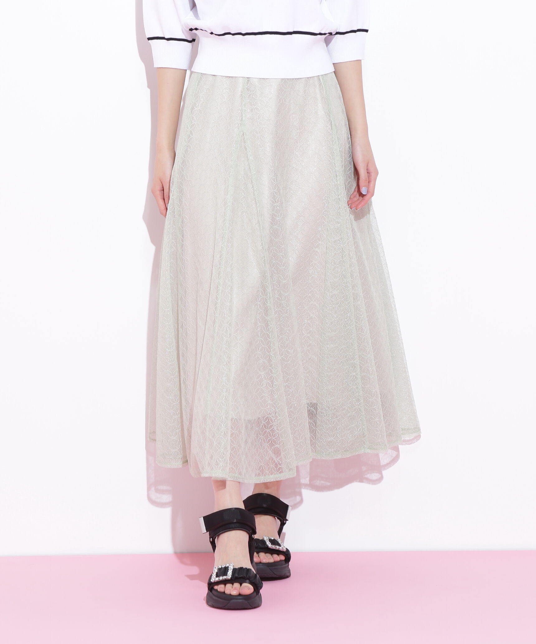  「シャイニーレースフレアスカート」|スカート|