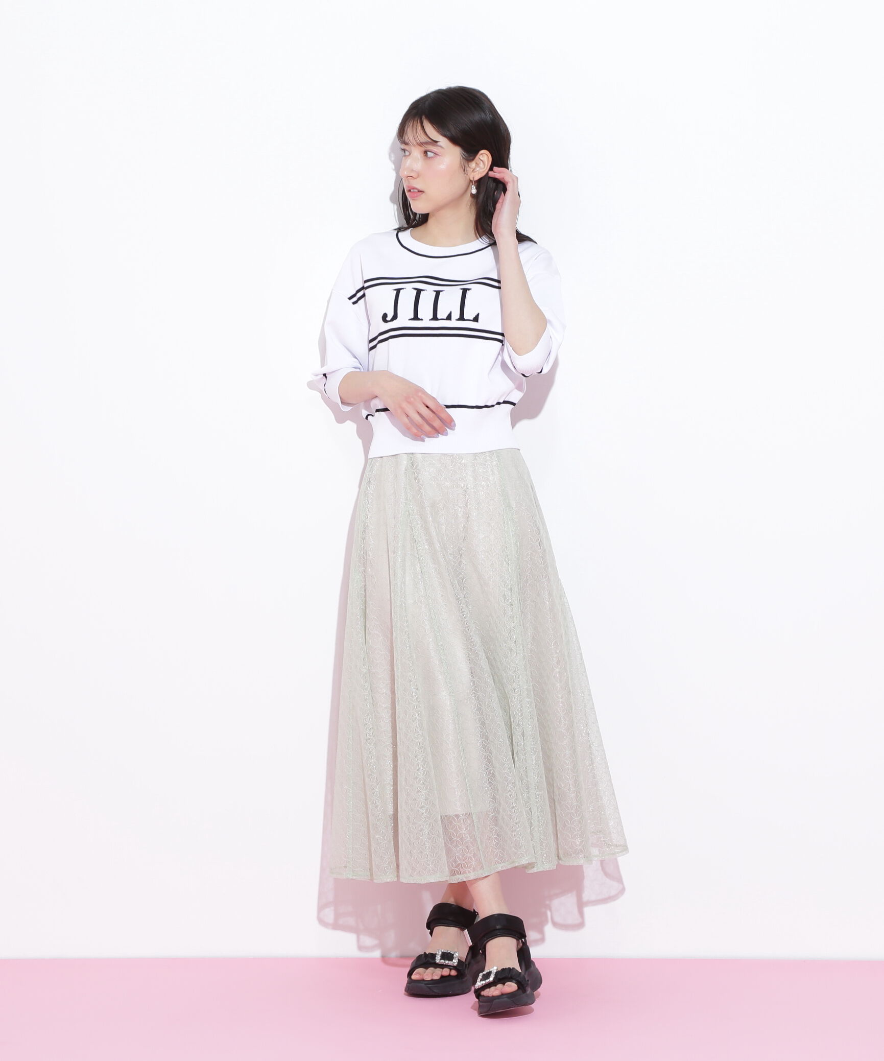  「シャイニーレースフレアスカート」|スカート|