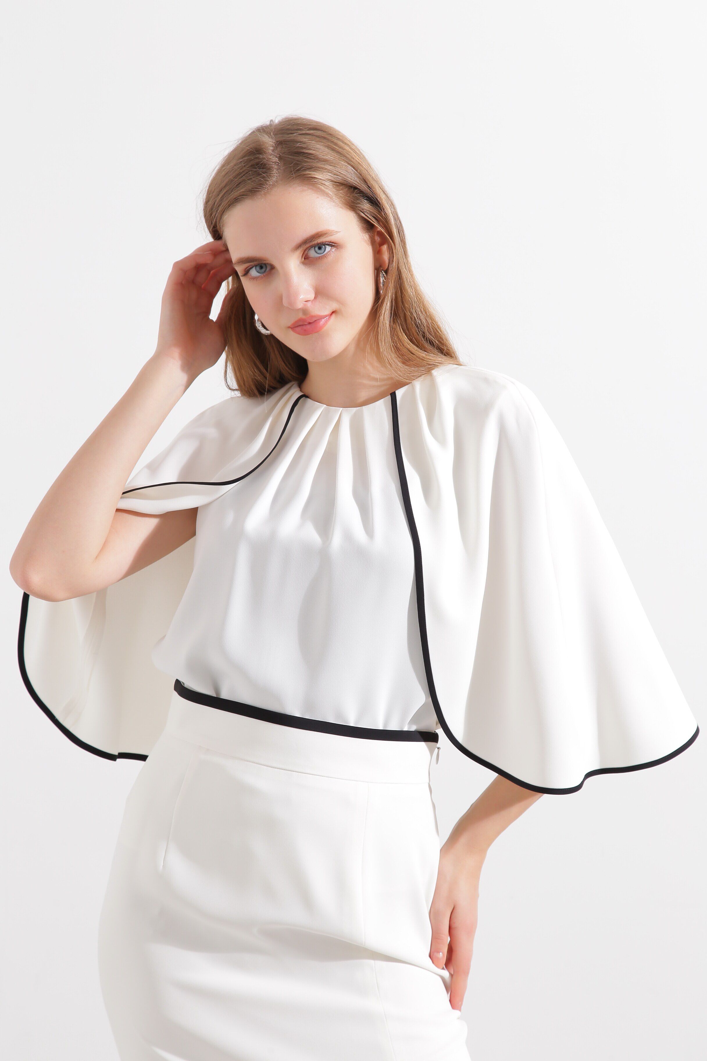  「◆バイカラーケープブラウス」|シャツ・ブラウス|