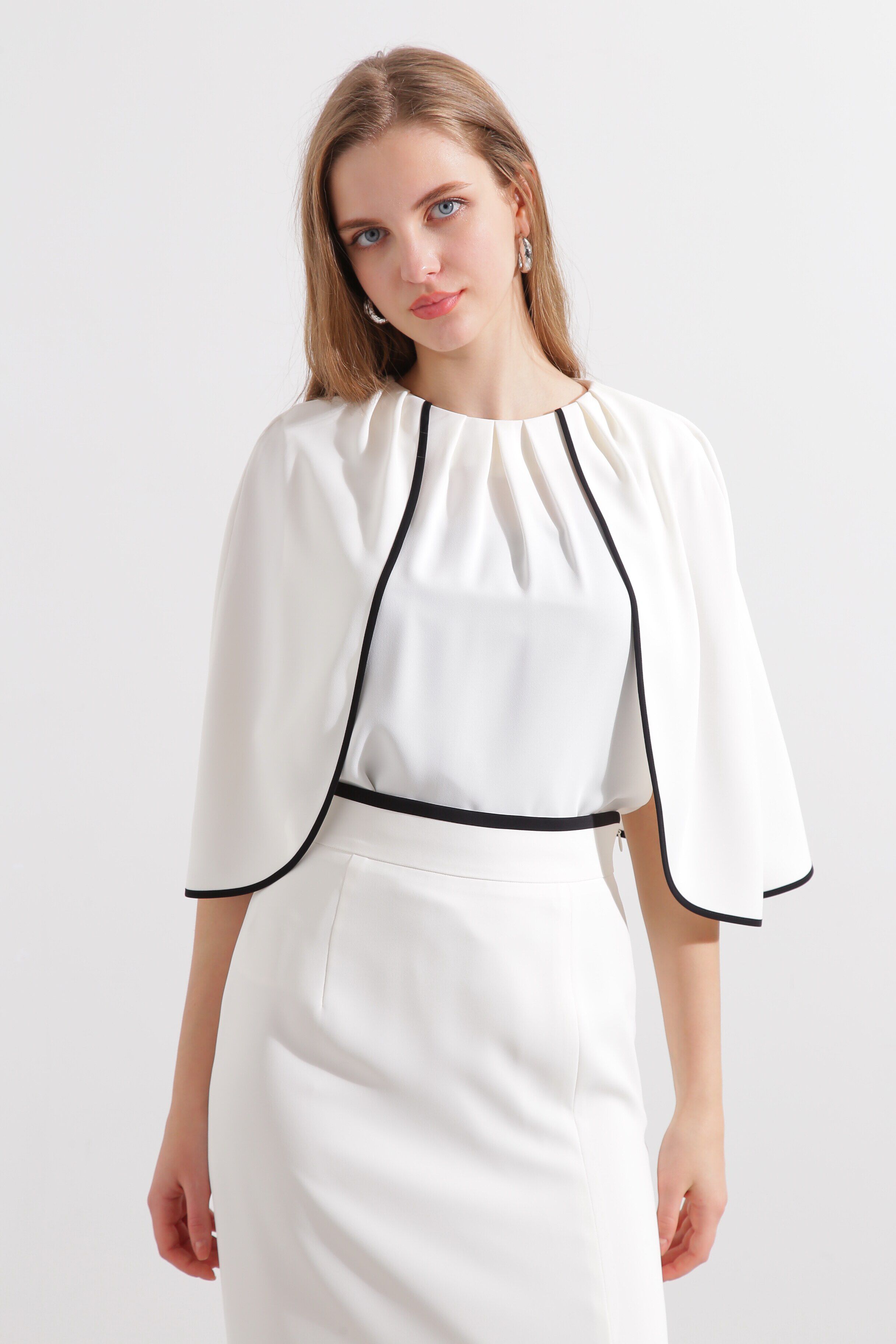  「◆バイカラーケープブラウス」|シャツ・ブラウス|