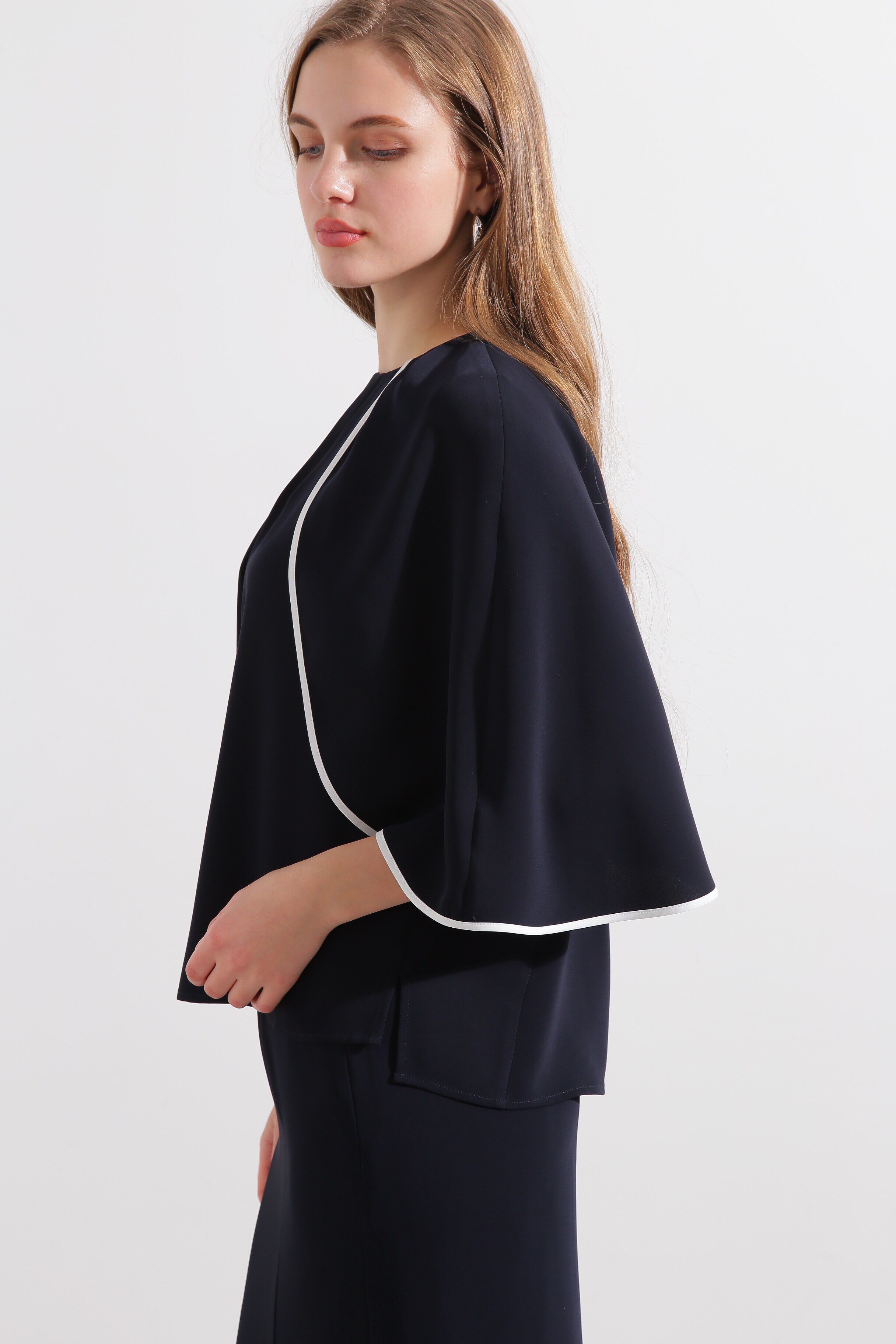  「◆バイカラーケープブラウス」|シャツ・ブラウス|