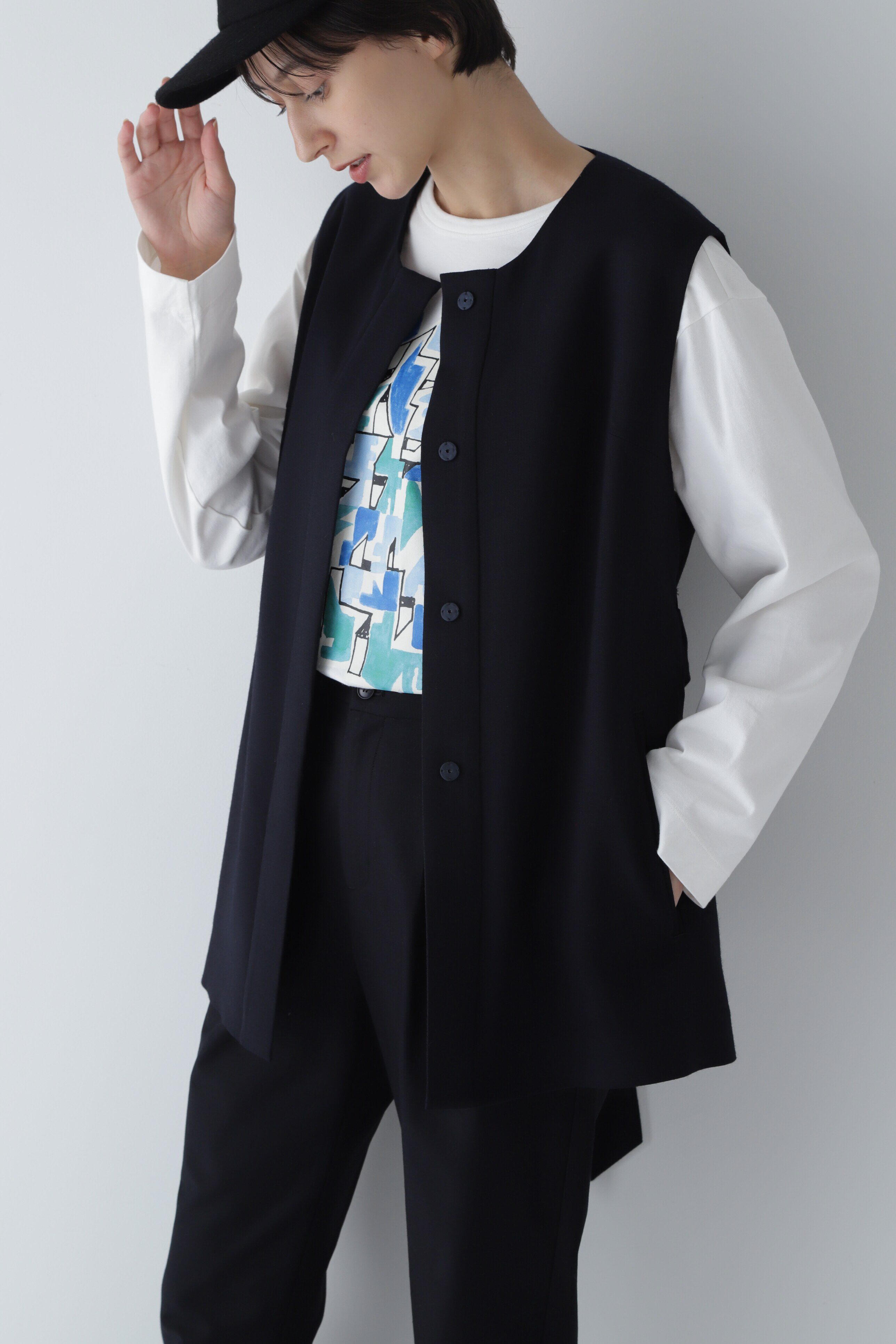  「◆平二重織ジレ」|その他|ネイビー