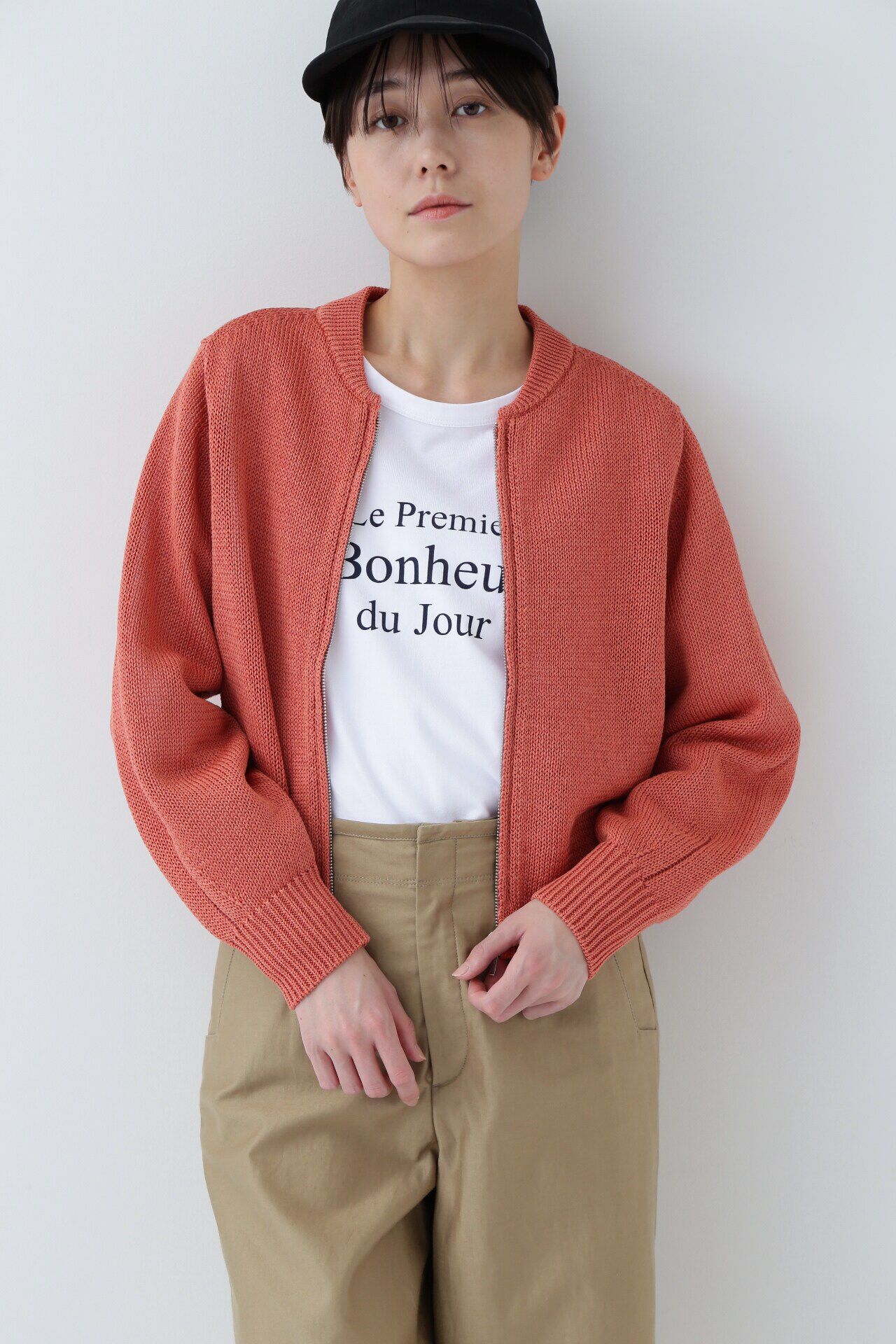  「◆ギマコットンジップアップカーディガン」|ニット・セーター|サーモンピン