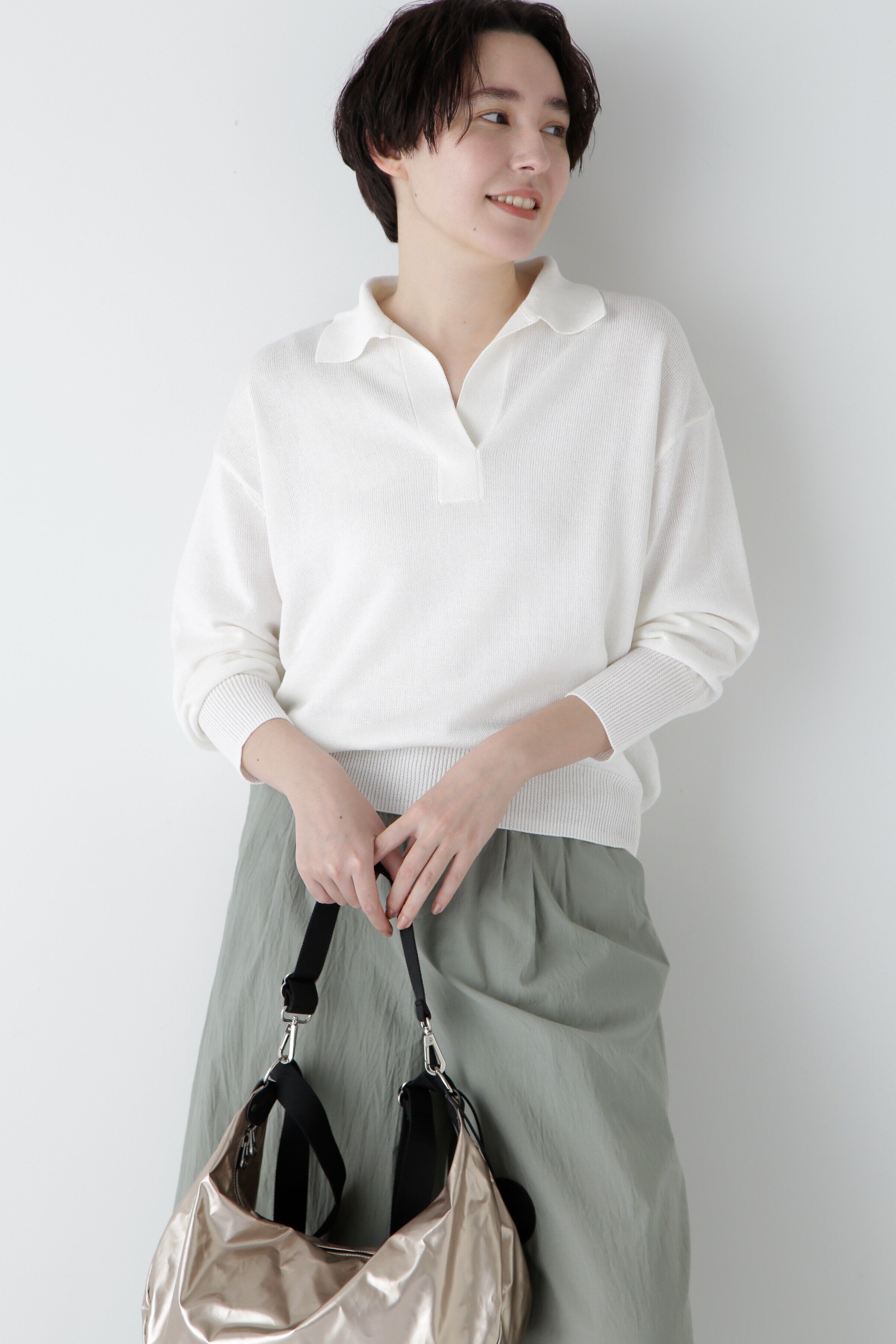  「◆【ウォッシャブル】ペーパーヤーンセーラーカラートップス」|ニット・セーター|ホワイト