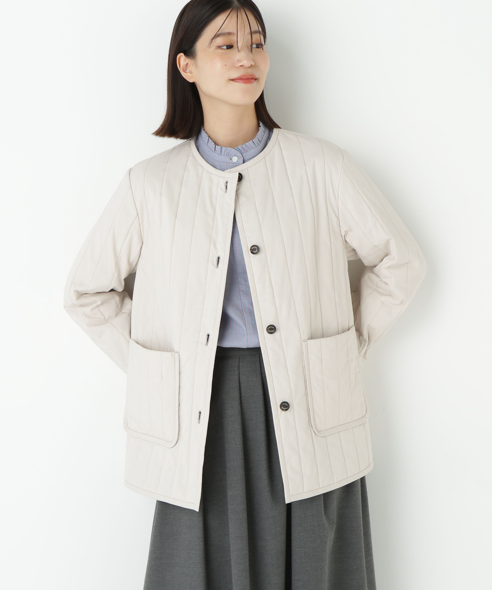  「◆バーティカルキルティングノーカラージャケット」|ブルゾン・スタジャン|