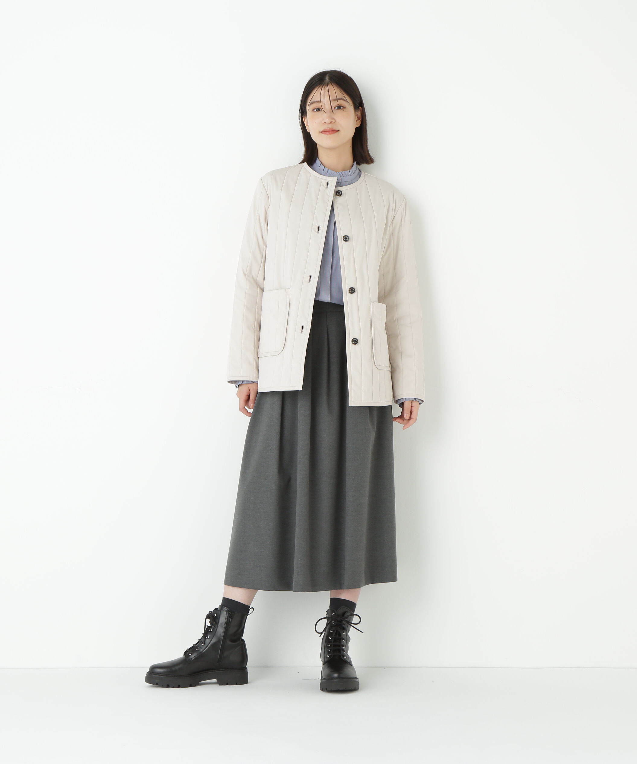  「◆バーティカルキルティングノーカラージャケット」|ブルゾン・スタジャン|