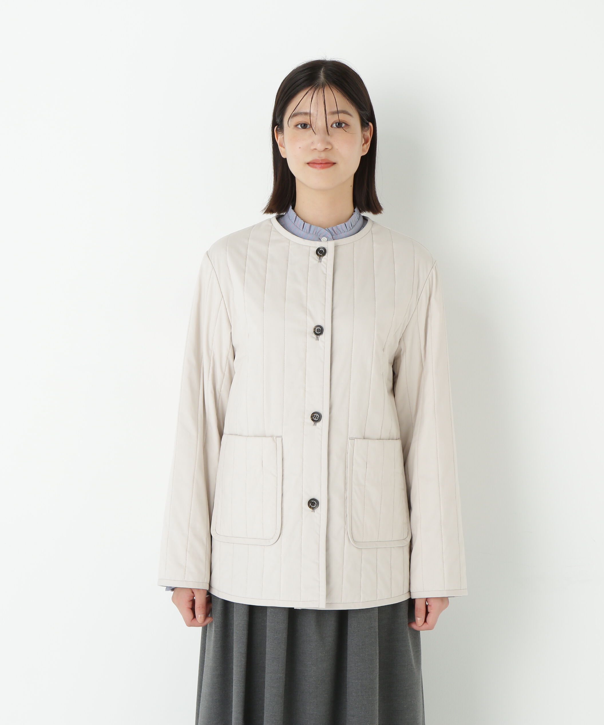  「◆バーティカルキルティングノーカラージャケット」|ブルゾン・スタジャン|