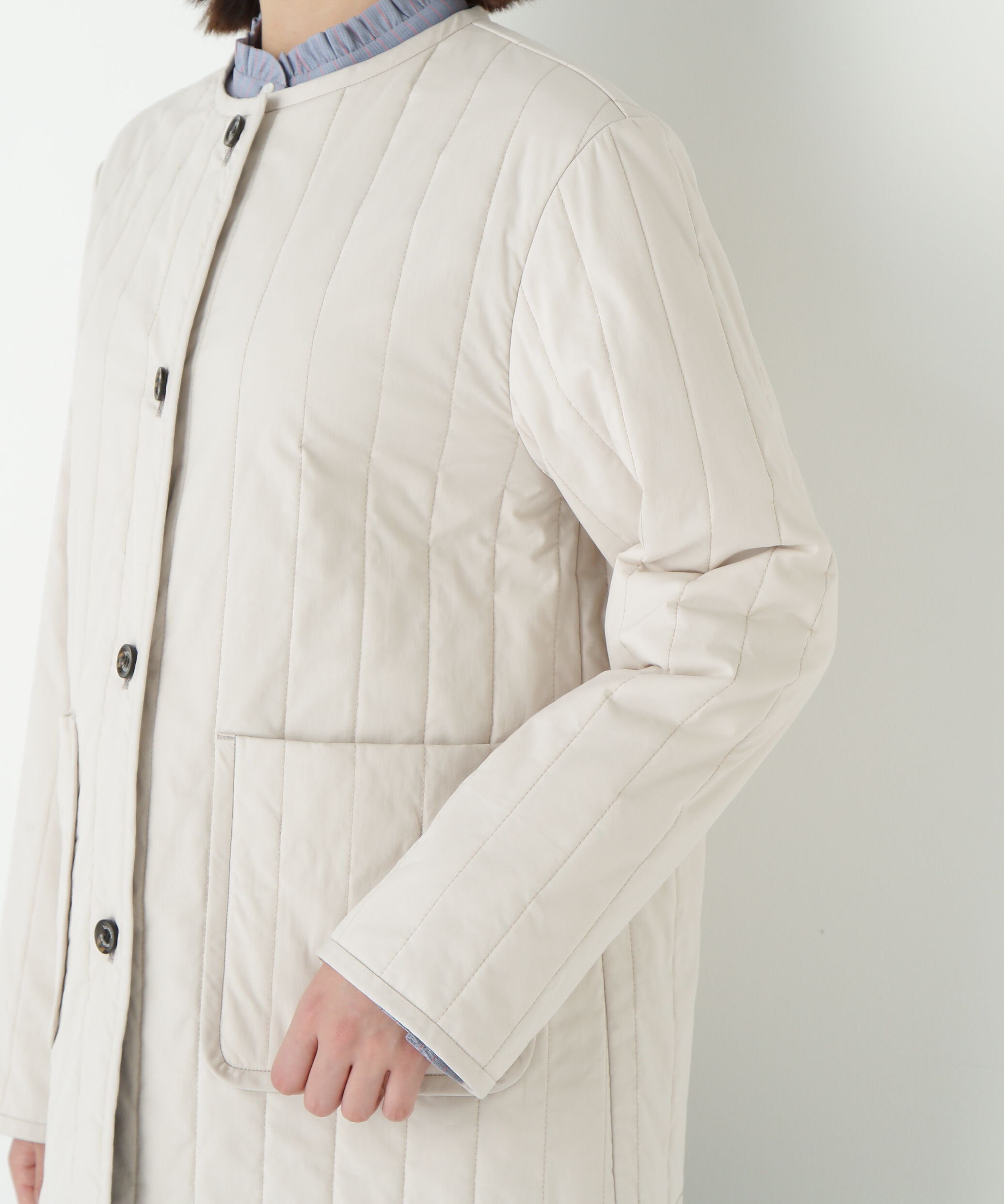  「◆バーティカルキルティングノーカラージャケット」|ブルゾン・スタジャン|