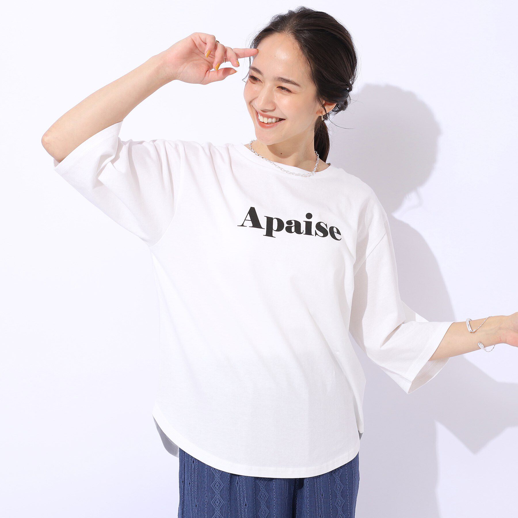 SHOO･LA･RUE「【洗える/綿100%/プチプラ】アウトも決まる ラウンドヘム プリントTシャツ」|Tシャツ・カットソー|ホワイト(101)