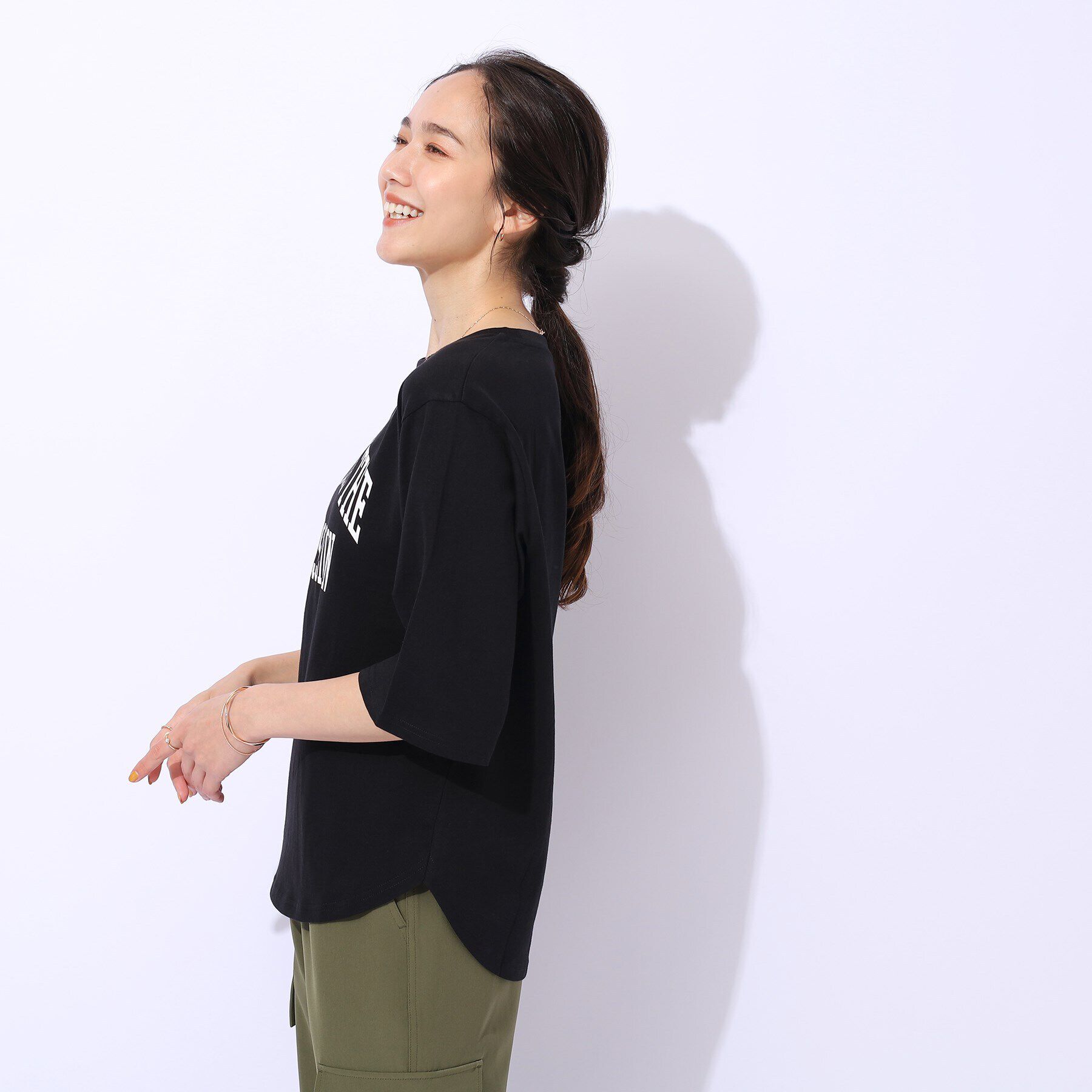 SHOO･LA･RUE「【洗える/綿100%/プチプラ】アウトも決まる ラウンドヘム プリントTシャツ」|Tシャツ・カットソー|