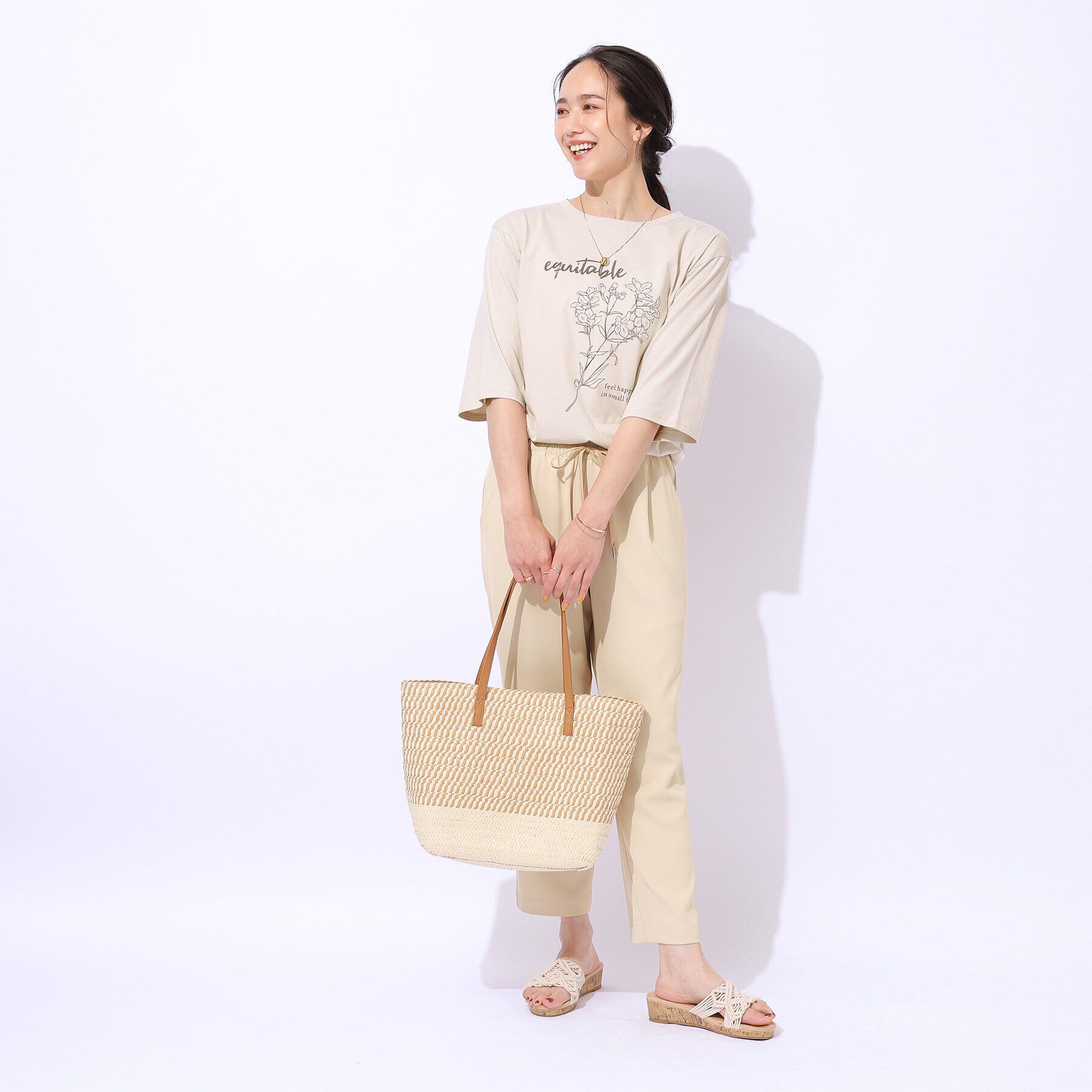 SHOO･LA･RUE「【洗える/綿100%/プチプラ】アウトも決まる ラウンドヘム プリントTシャツ」|Tシャツ・カットソー|