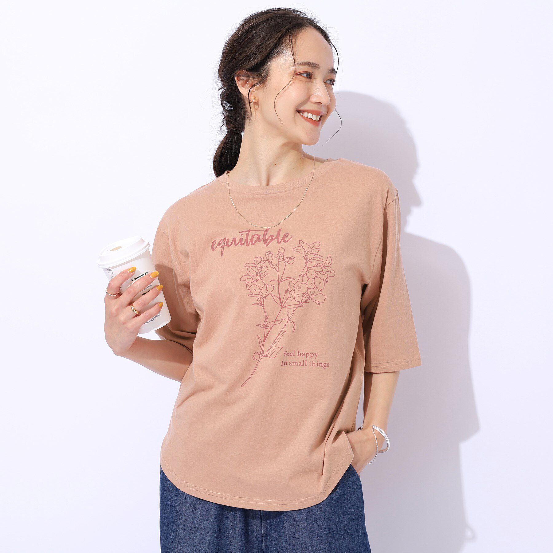 SHOO･LA･RUE「【洗える/綿100%/プチプラ】アウトも決まる ラウンドヘム プリントTシャツ」|Tシャツ・カットソー|ピンク(272)