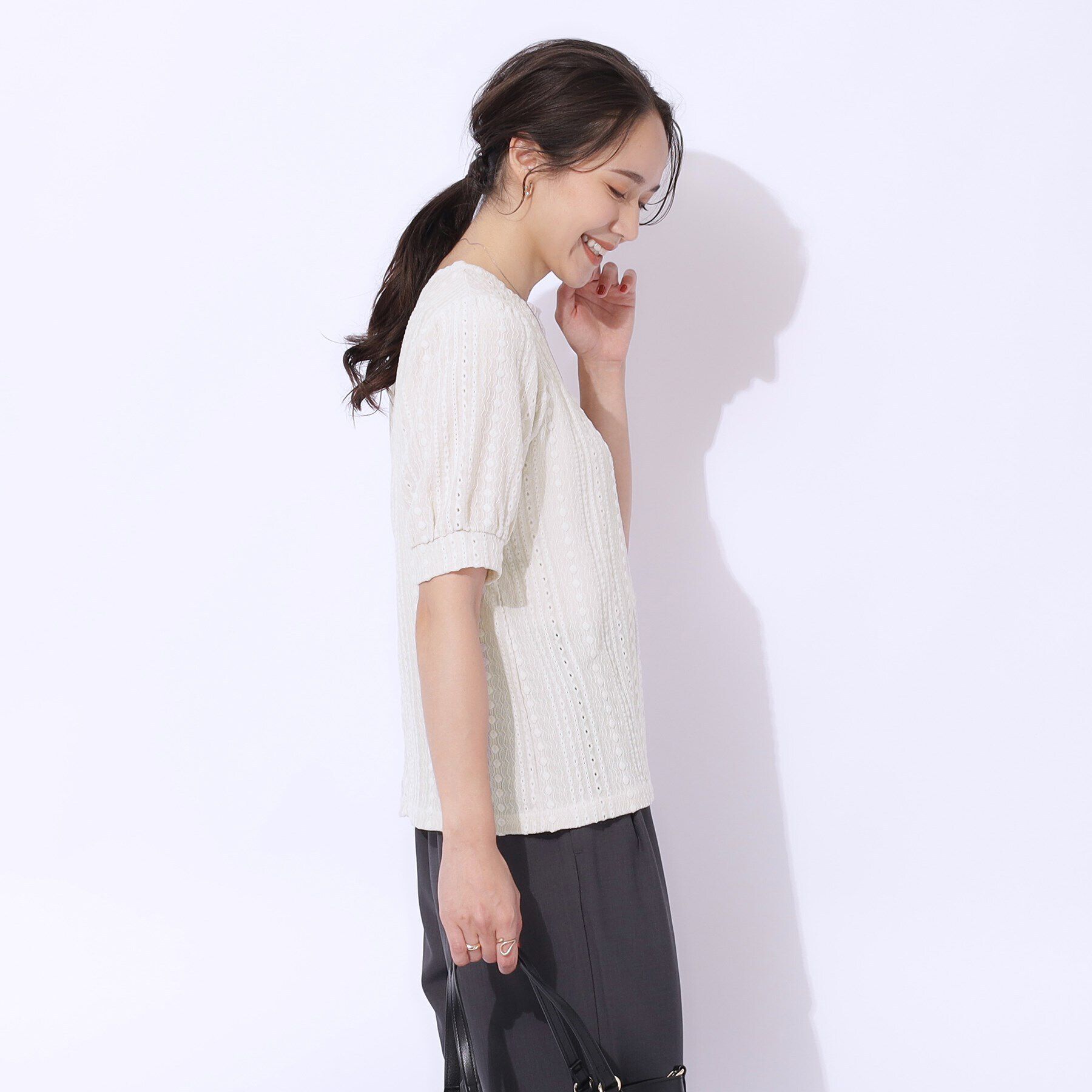 SHOO･LA･RUE「【高レビュー】大人フェミニンな雰囲気漂う　ジャカードレーストップス」|Tシャツ・カットソー|