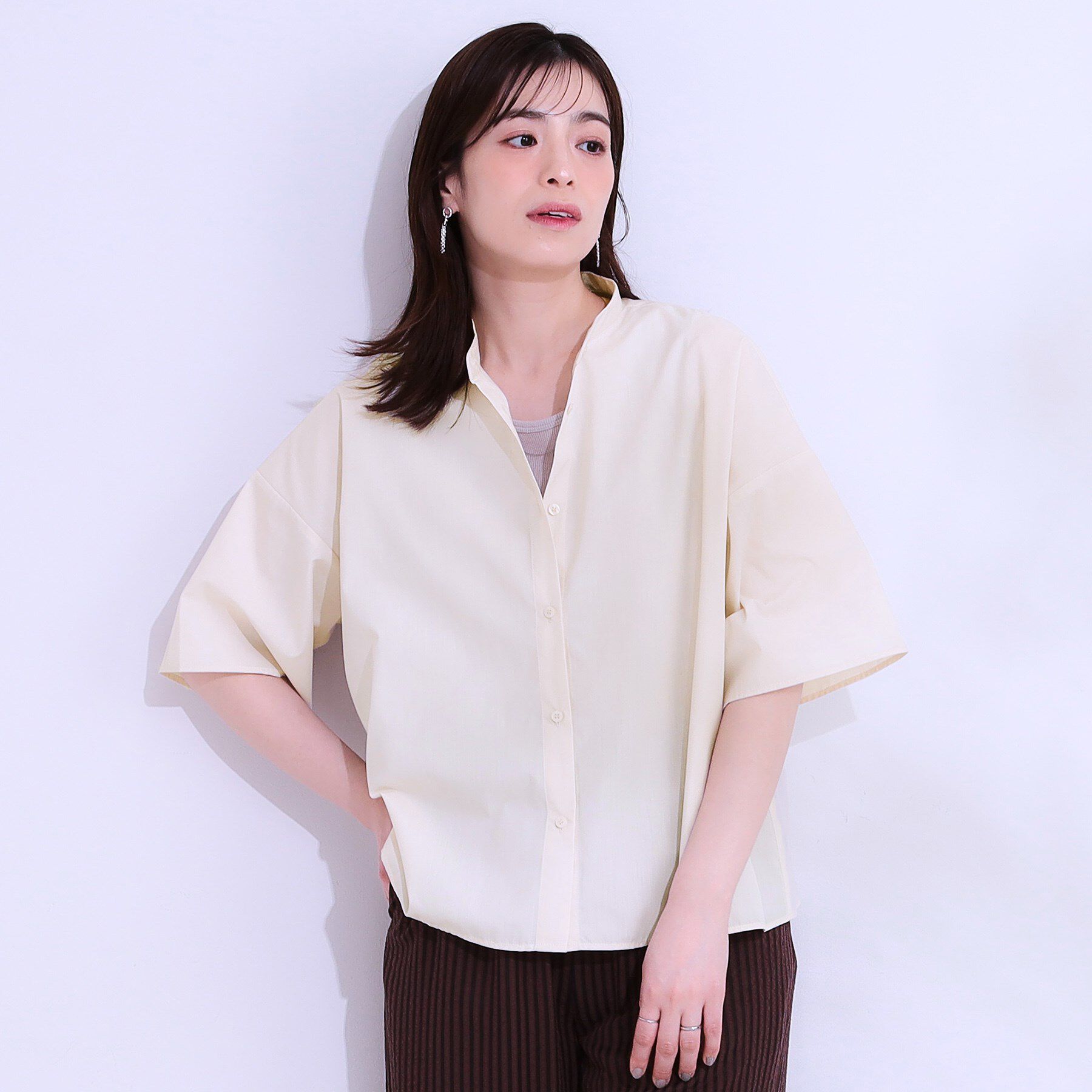 SHOO･LA･RUE「【洗える/5分袖】インせず着られるショートシャツ」|シャツ・ブラウス|