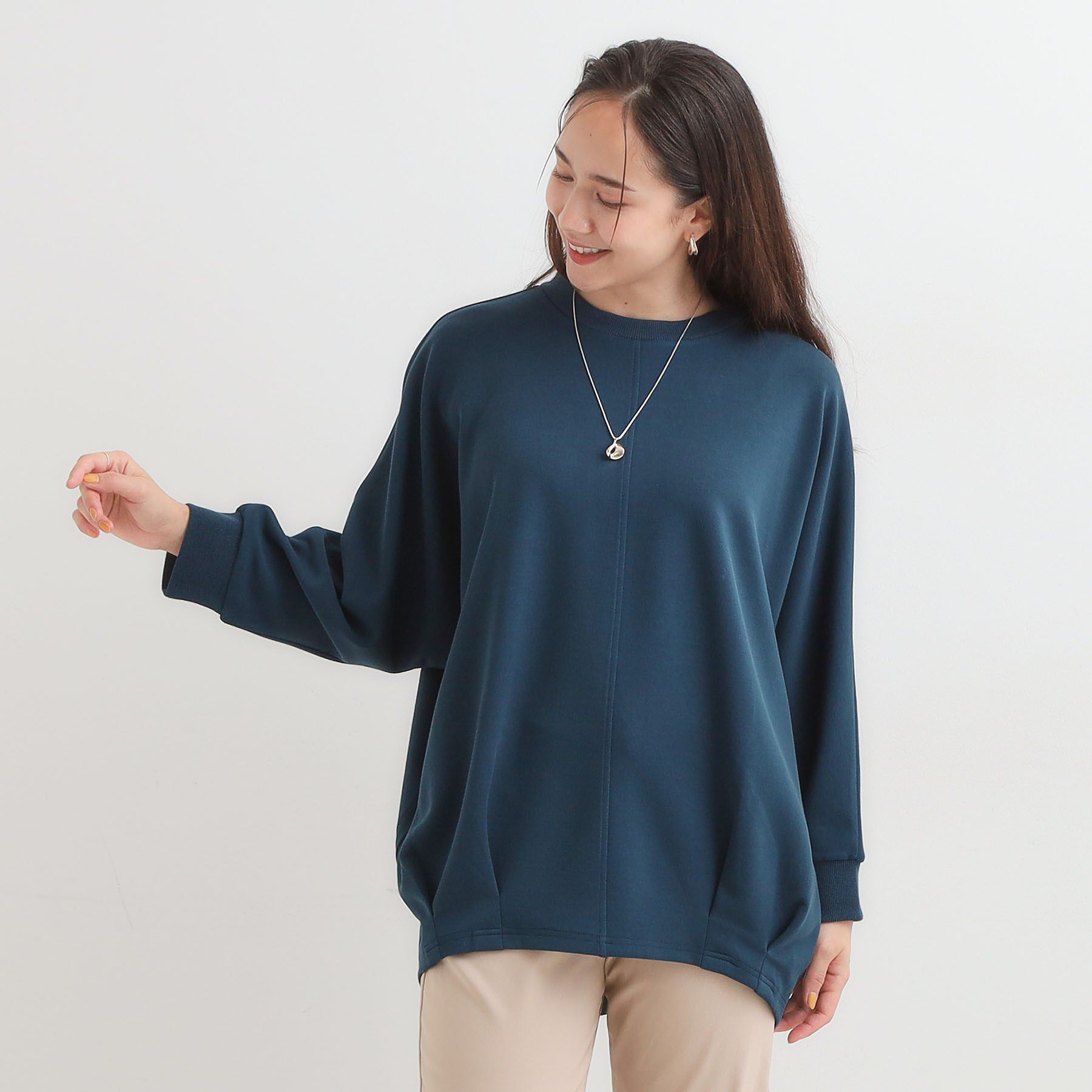 SHOO･LA･RUE「【S-LL/体型カバー】とろみ感が心地よい 裾タック ドルマンチュニック」|チュニック|