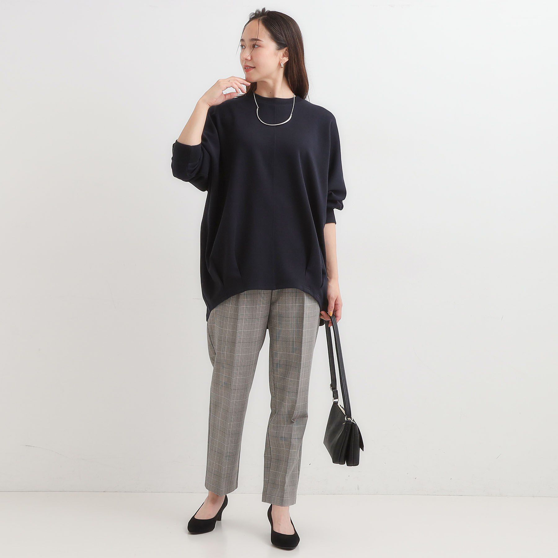 SHOO･LA･RUE「【S-LL/体型カバー】とろみ感が心地よい 裾タック ドルマンチュニック」|チュニック|