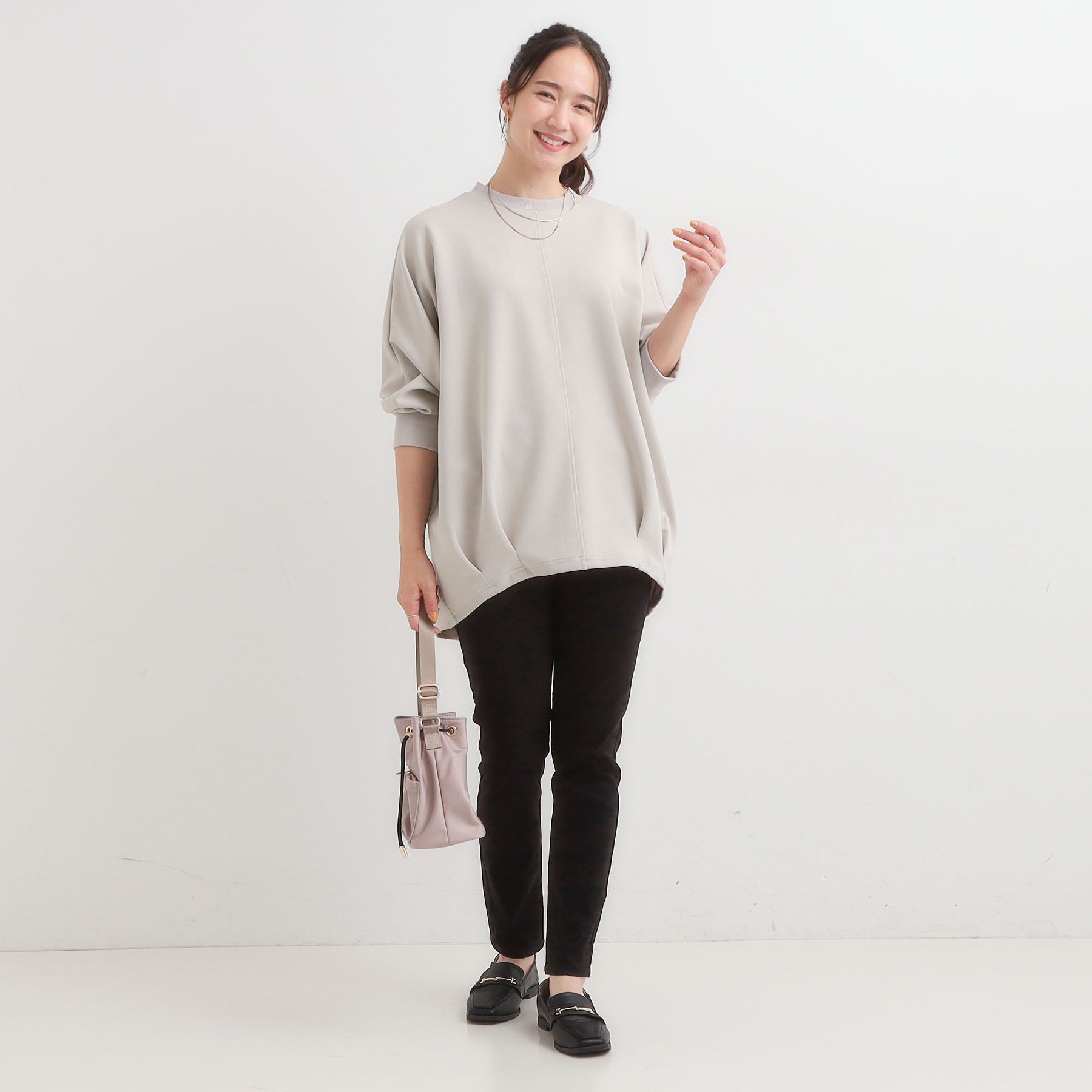 SHOO･LA･RUE「【S-LL/体型カバー】とろみ感が心地よい 裾タック ドルマンチュニック」|チュニック|