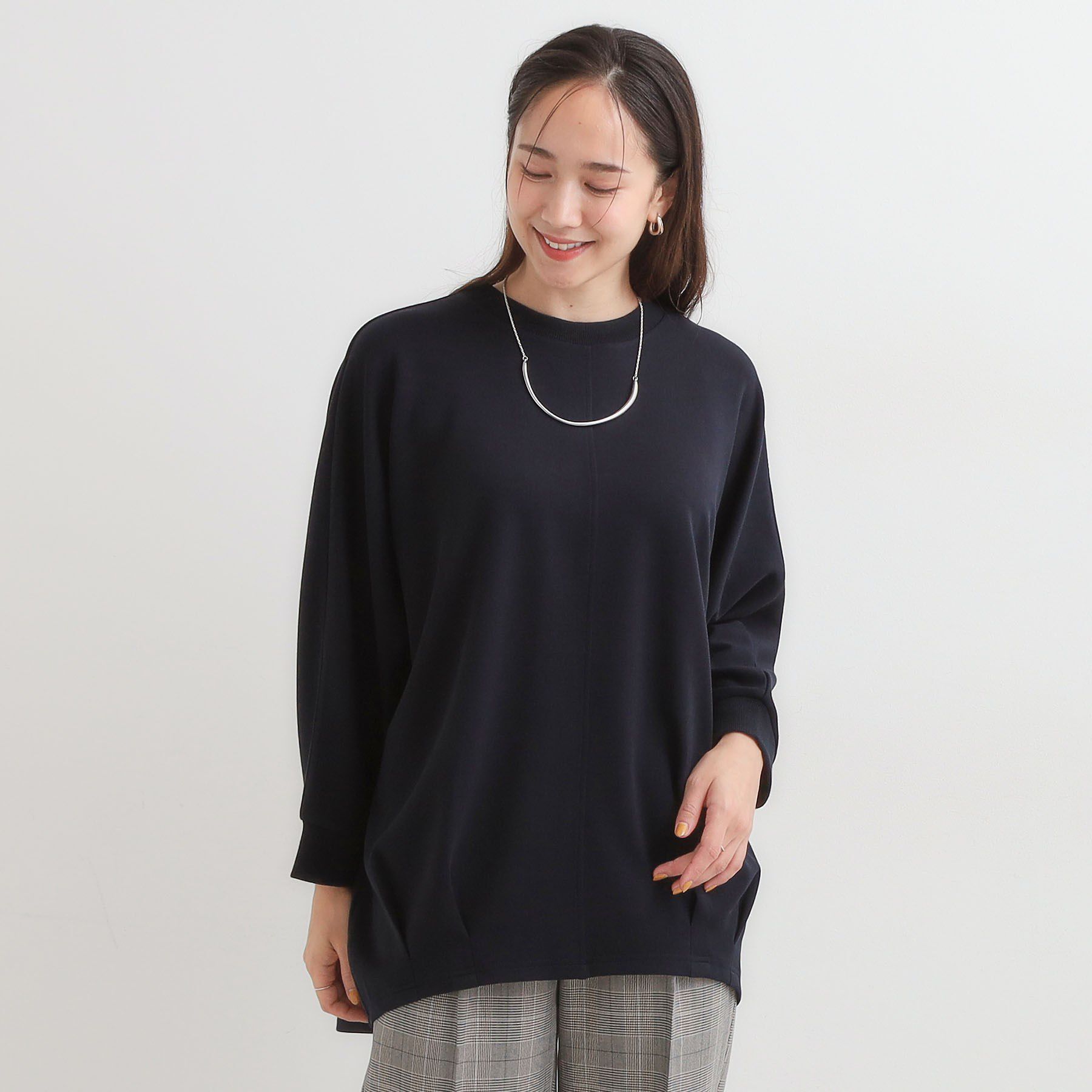 SHOO･LA･RUE「【S-LL/体型カバー】とろみ感が心地よい 裾タック ドルマンチュニック」|チュニック|