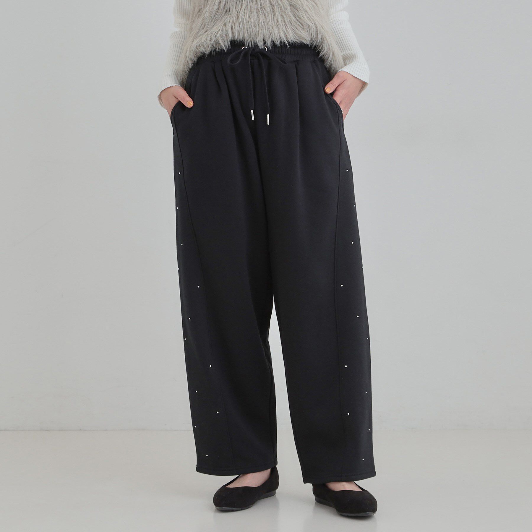 SHOO･LA･RUE「【洗濯機可/あったか/S-LL】裏起毛ストーン付き スウェットカーブパンツ」|その他|