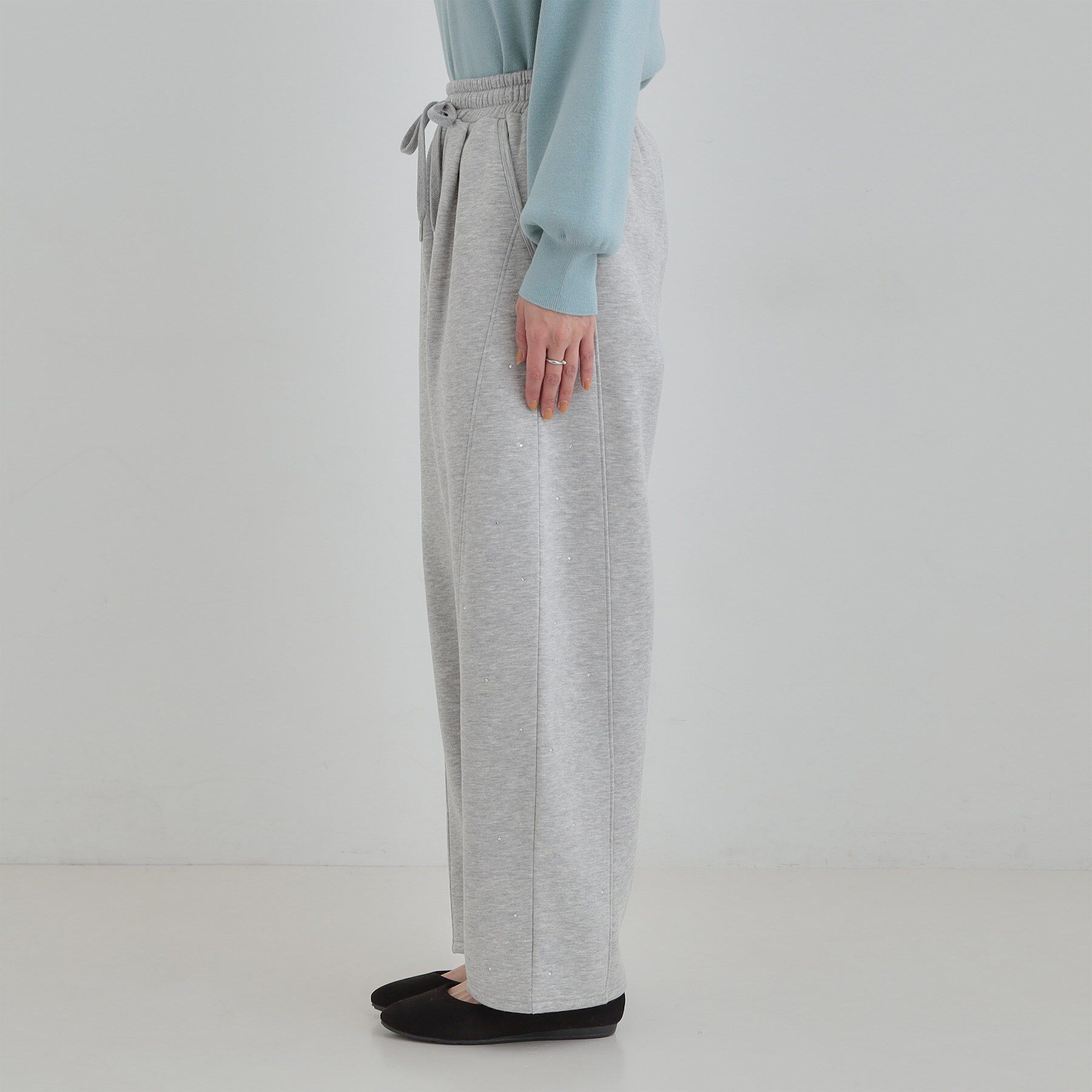 SHOO･LA･RUE「【洗濯機可/あったか/S-LL】裏起毛ストーン付き スウェットカーブパンツ」|その他|