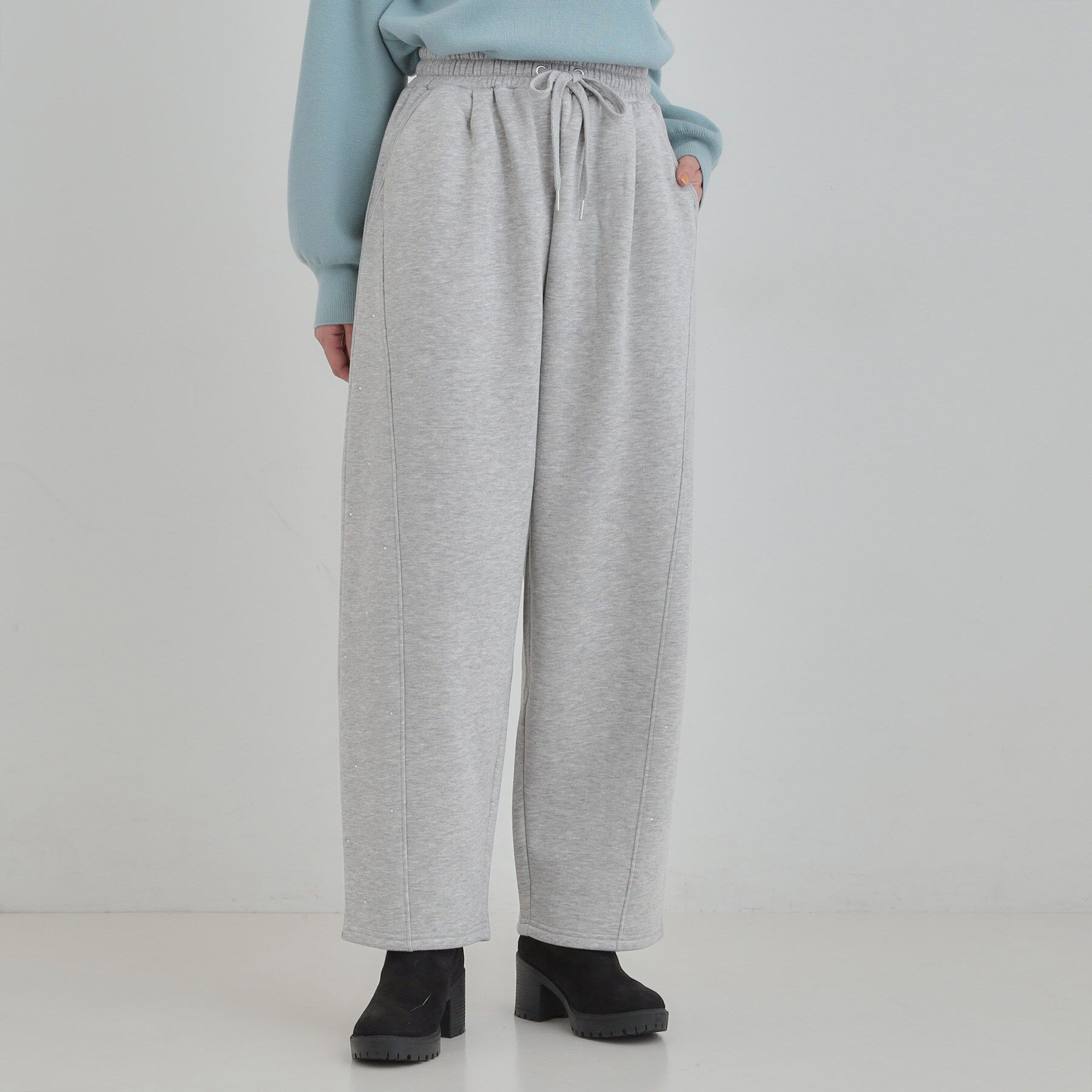 SHOO･LA･RUE「【洗濯機可/あったか/S-LL】裏起毛ストーン付き スウェットカーブパンツ」|その他|