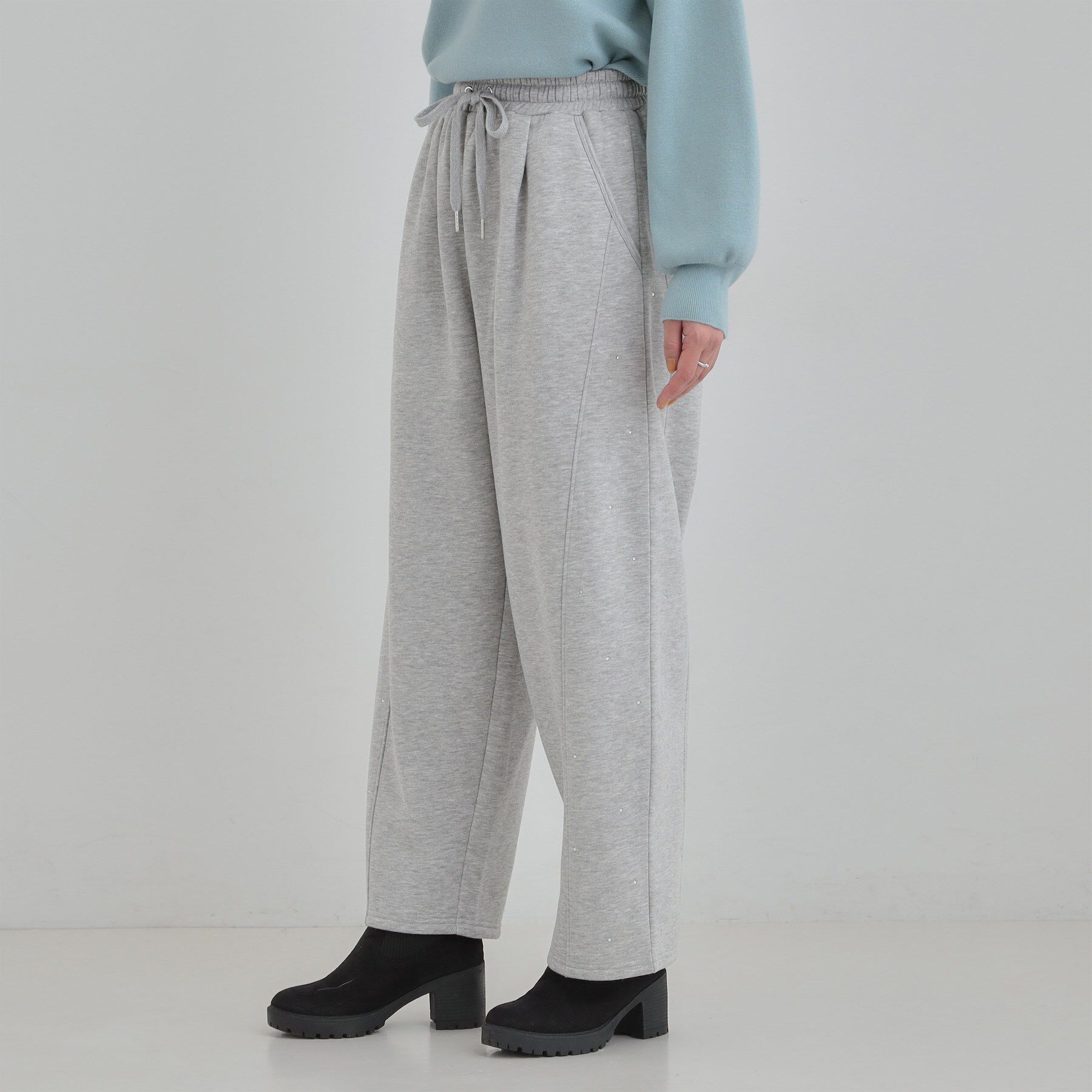 SHOO･LA･RUE「【洗濯機可/あったか/S-LL】裏起毛ストーン付き スウェットカーブパンツ」|その他|