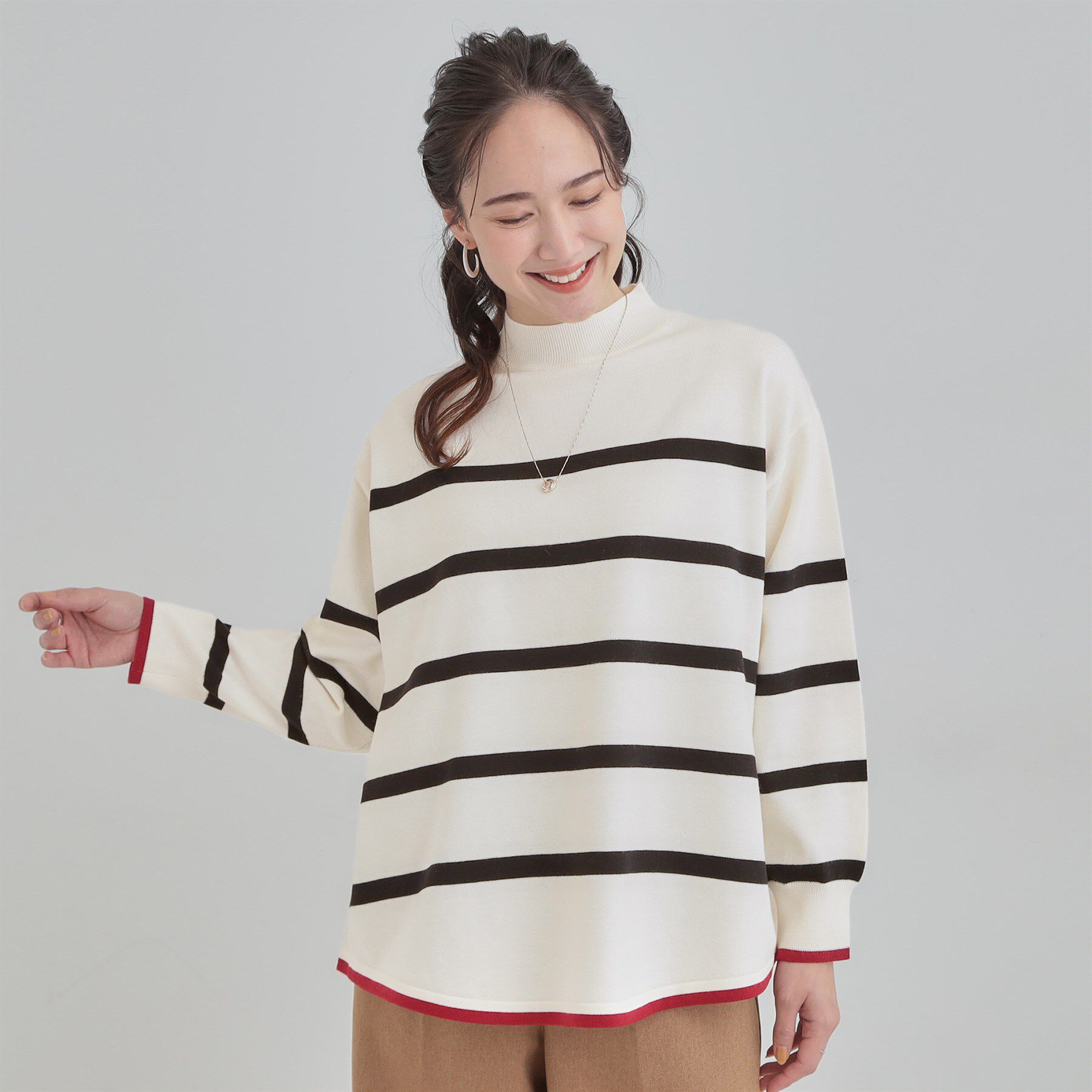 SHOO･LA･RUE「【洗濯機可/毛玉レス】春まで着られる 裾配色ボーダーニット」|ニット・セーター|