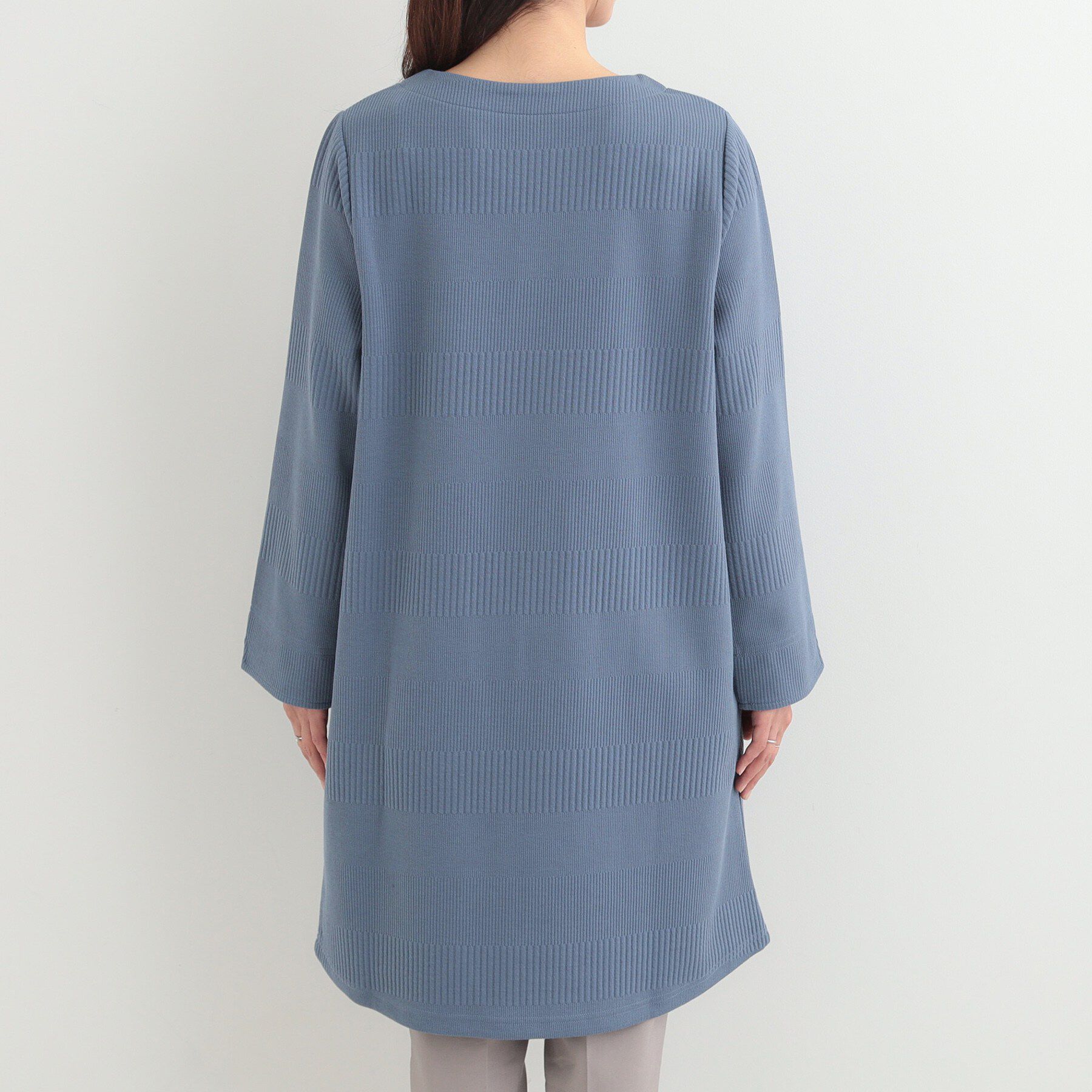 SHOO･LA･RUE「【体型カバー/洗濯機可/S-LL】お袖ストライプAラインチュニック」|チュニック|