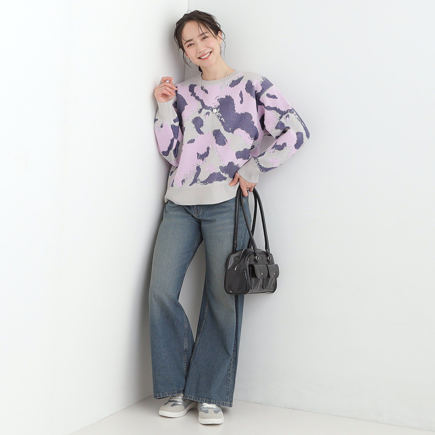 SHOO･LA･RUE「【洗濯機可/S-LL】1枚で華やかに ラメ入りニュアンス柄ニット」|ニット・セーター|