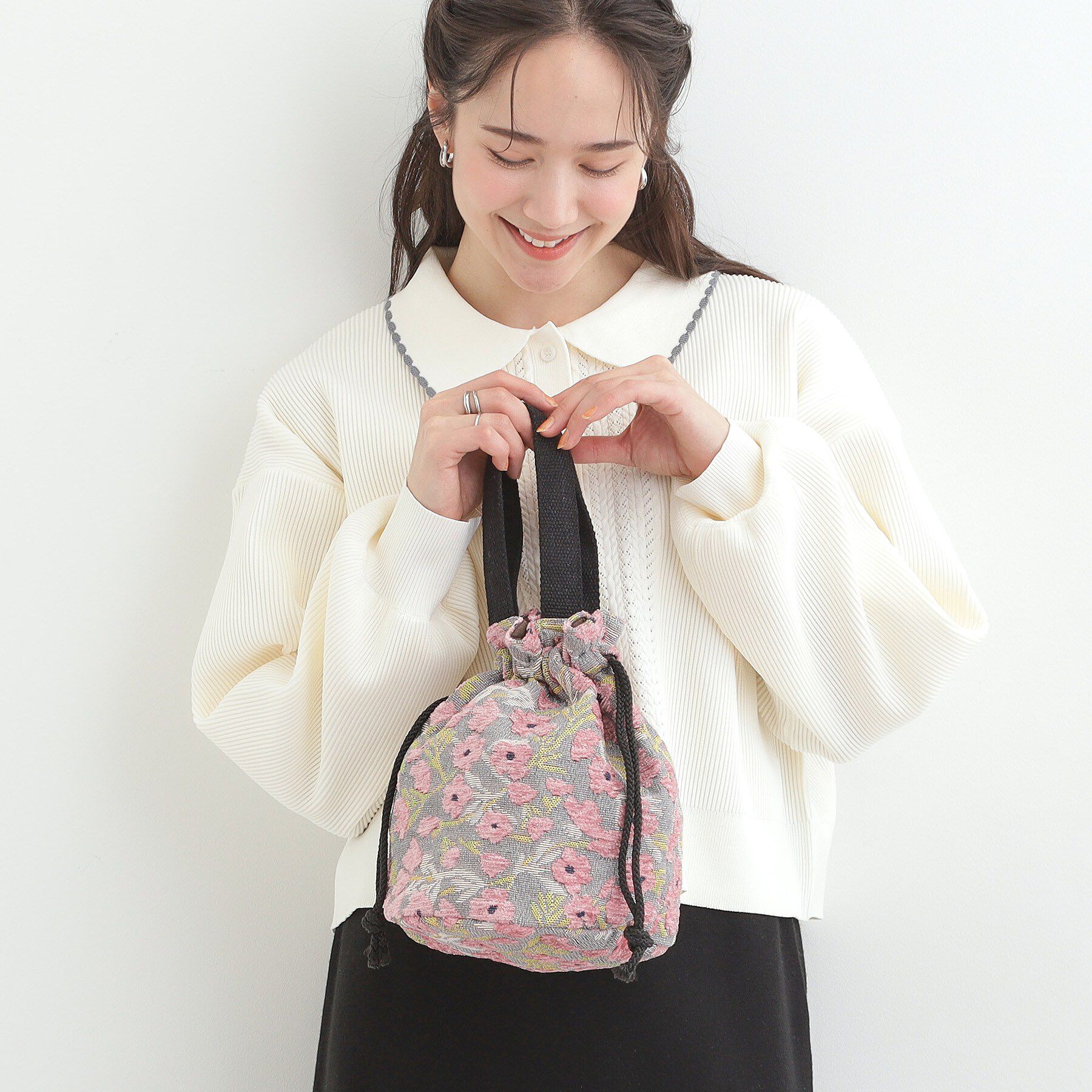 SHOO･LA･RUE「【インド製】ジャカード巾着バッグ」|トートバッグ|