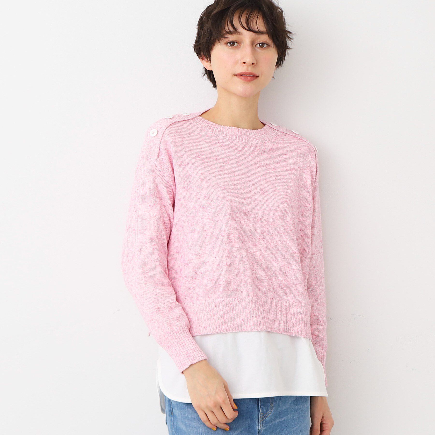 Dessin「【洗える】肩ボタンミックス糸ニット（S～L)」|ニット・セーター|ピンク(071)