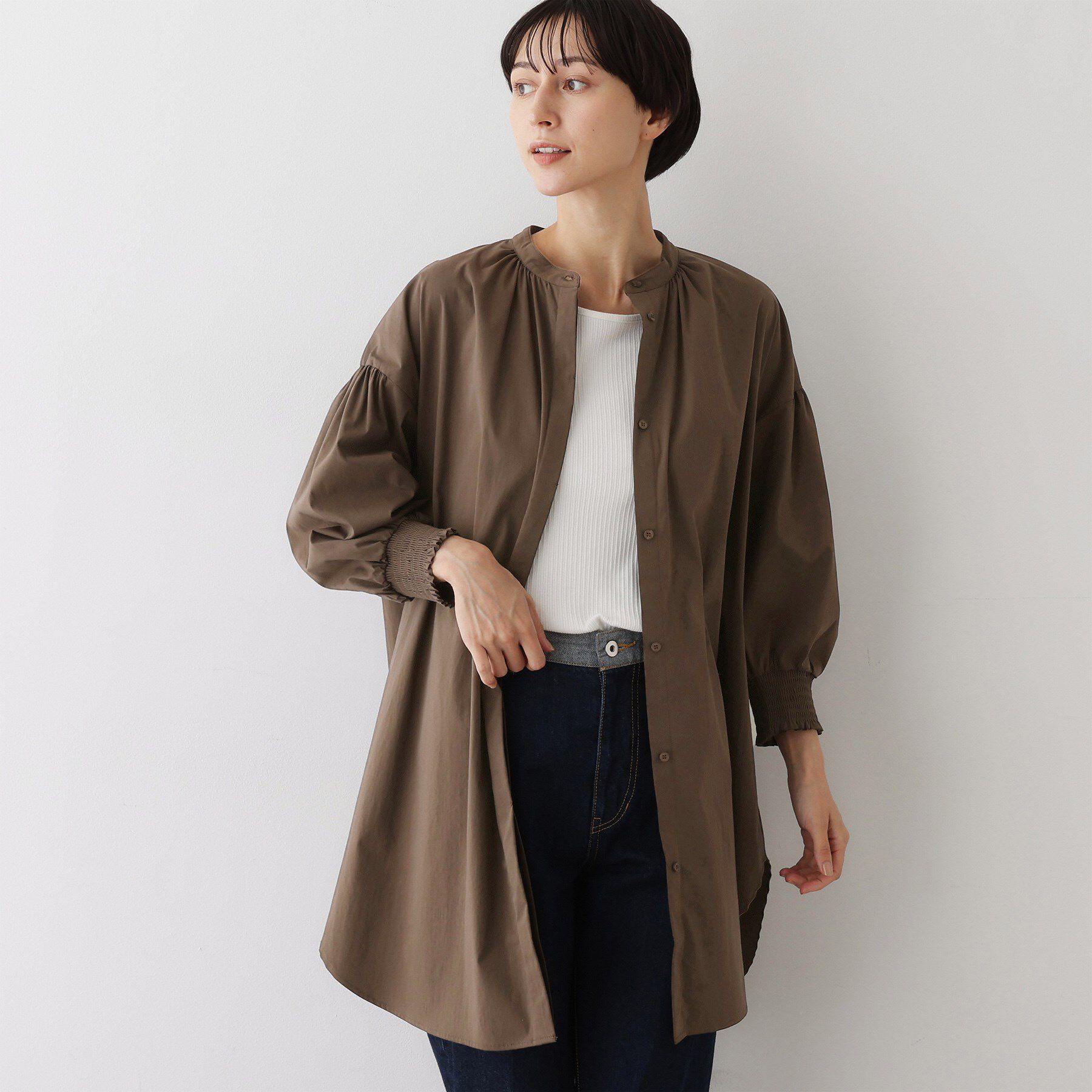 Dessin「【洗える】ラグランスリーブチュニックシャツ」|チュニック|ブラウン(044)