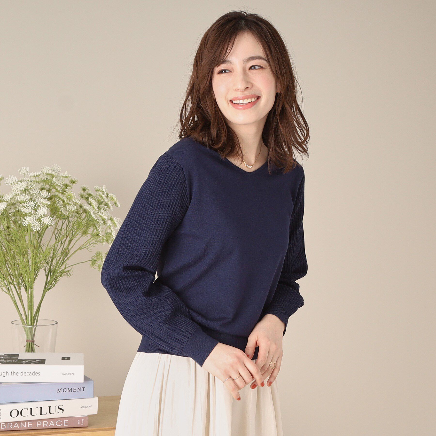 ITS&rsquo;DEMO「【アンチピリング／洗濯機OK】袖編地変化ニット」|ニット・セーター|ネイビー(094)