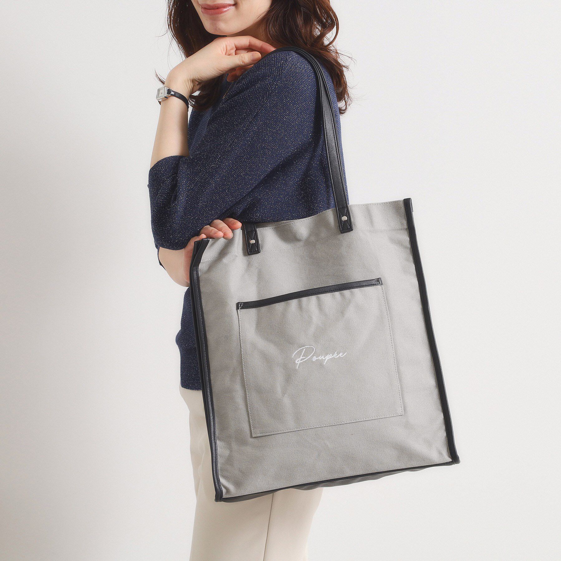 ITS&rsquo;DEMO「【推し活／A4対応】合皮パイピングキャンバストート」|トートバッグ|グレー(012)