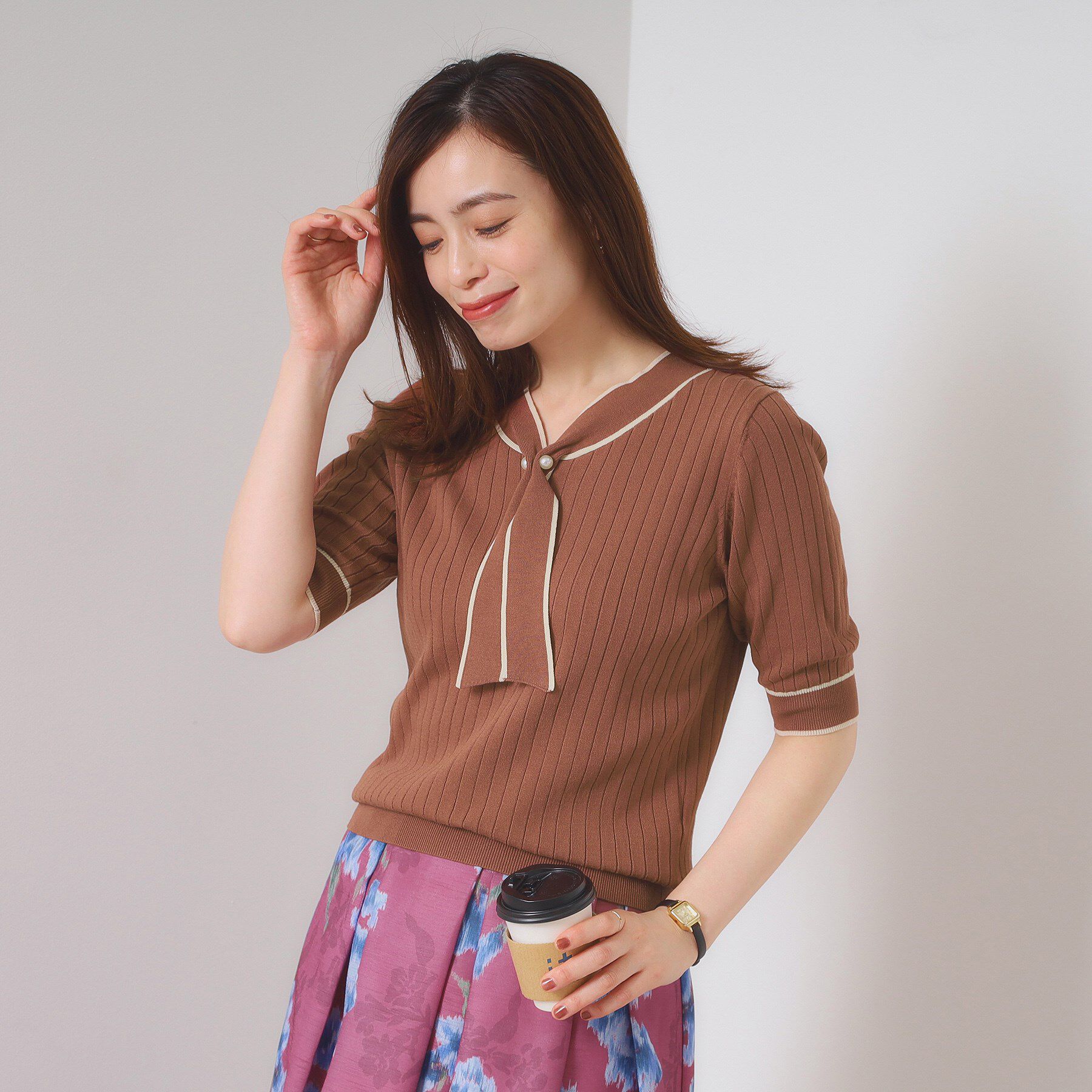 ITS&rsquo;DEMO「【手洗い可】配色ボウタイニット」|ニット・セーター|