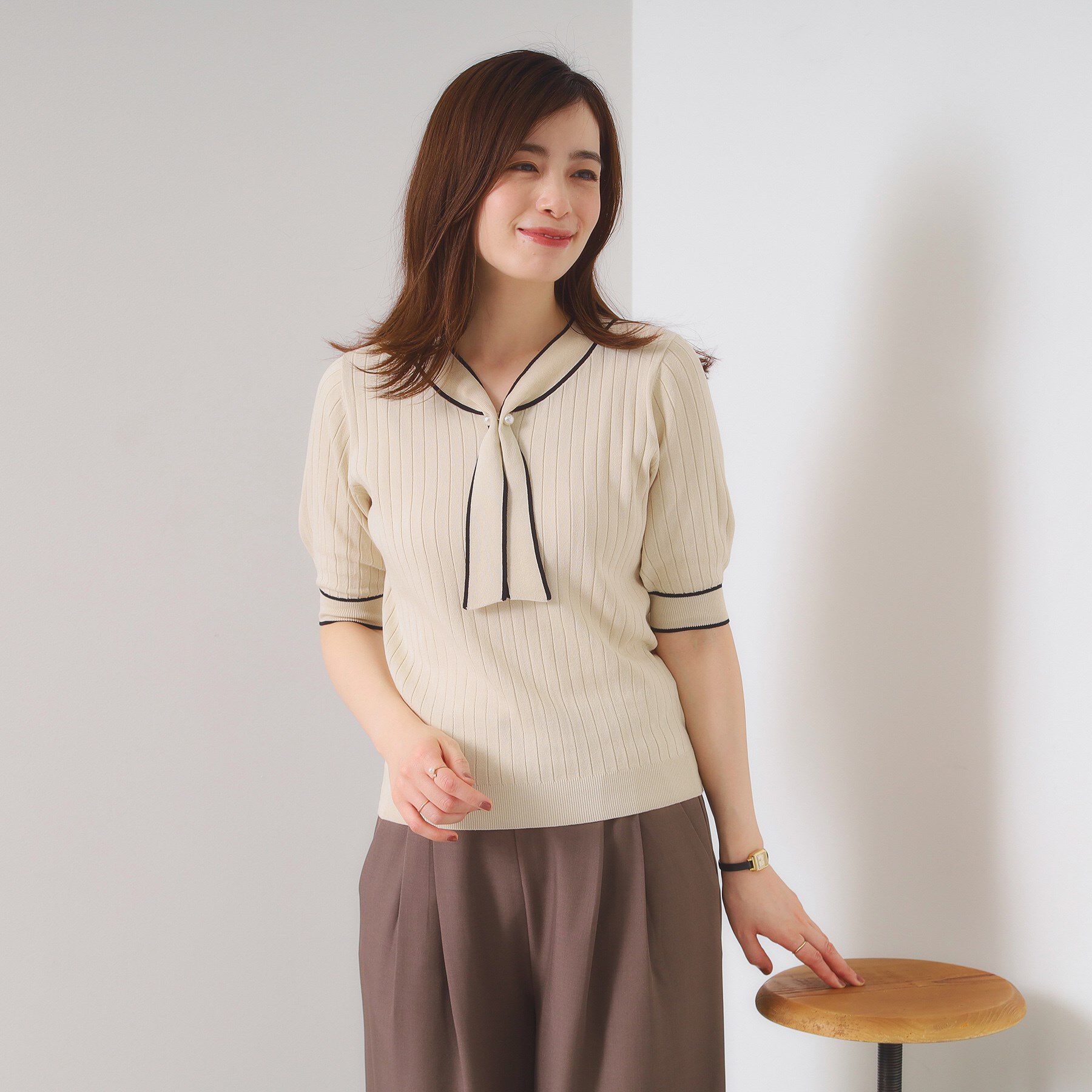 ITS&rsquo;DEMO「【手洗い可】配色ボウタイニット」|ニット・セーター|