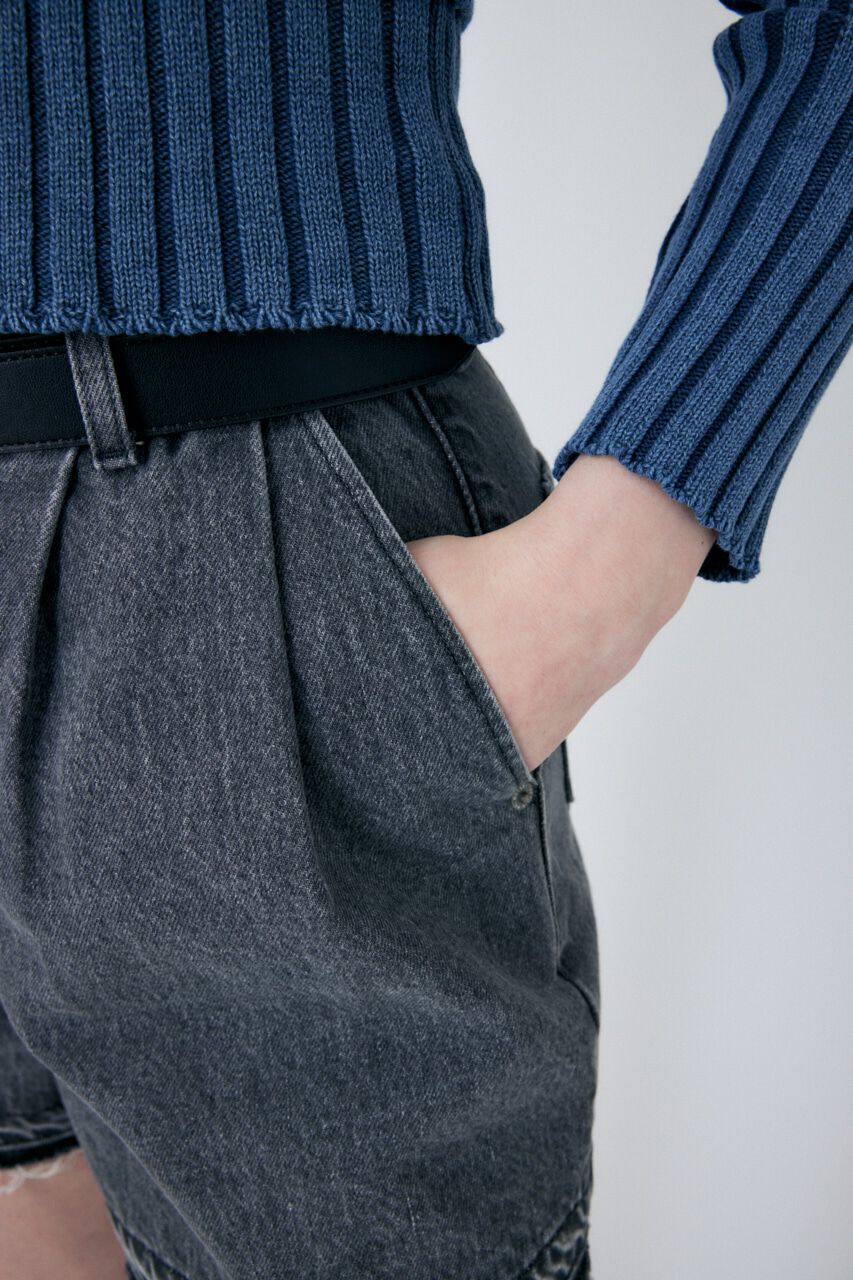 MOUSSY「HIGH WAIST BELTED ショートパンツ」|デニム|