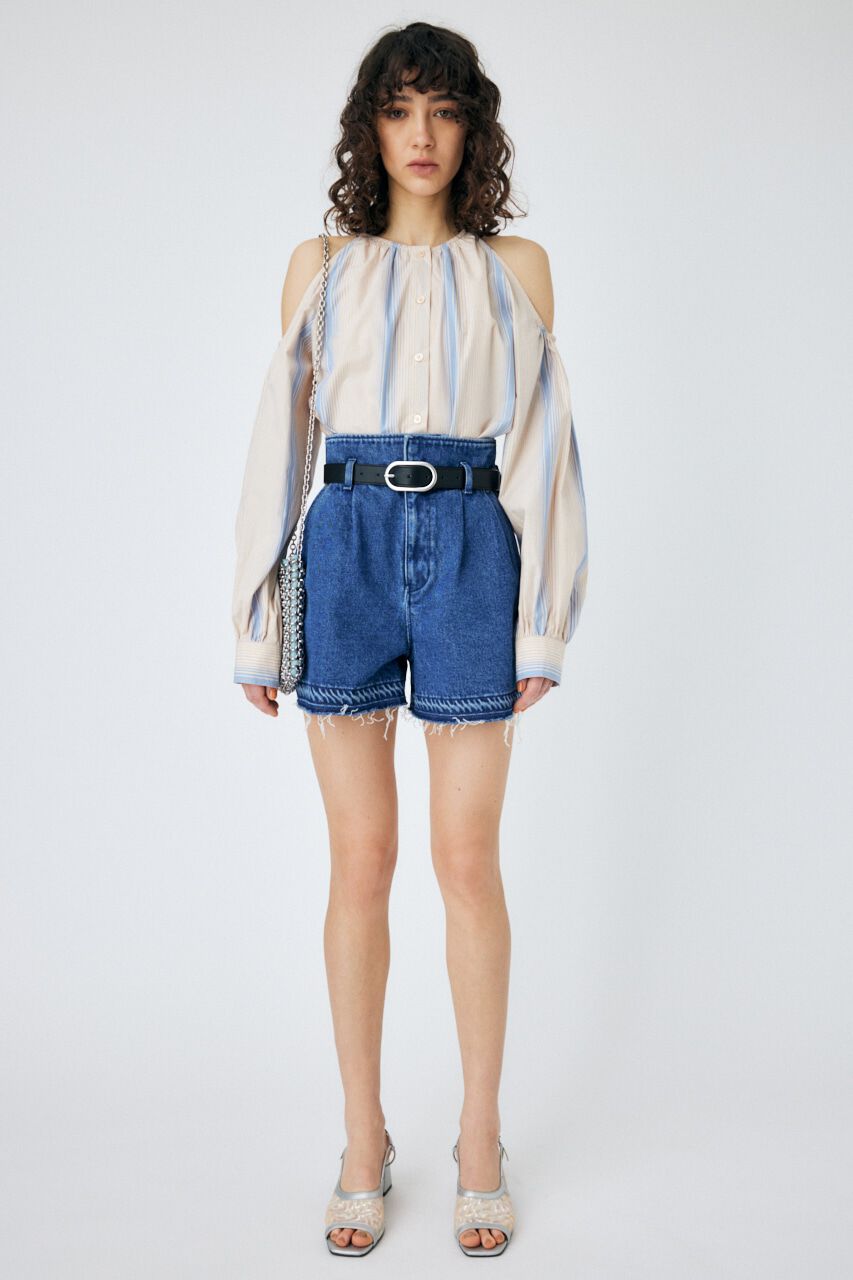MOUSSY「HIGH WAIST BELTED ショートパンツ」|デニム|BLU