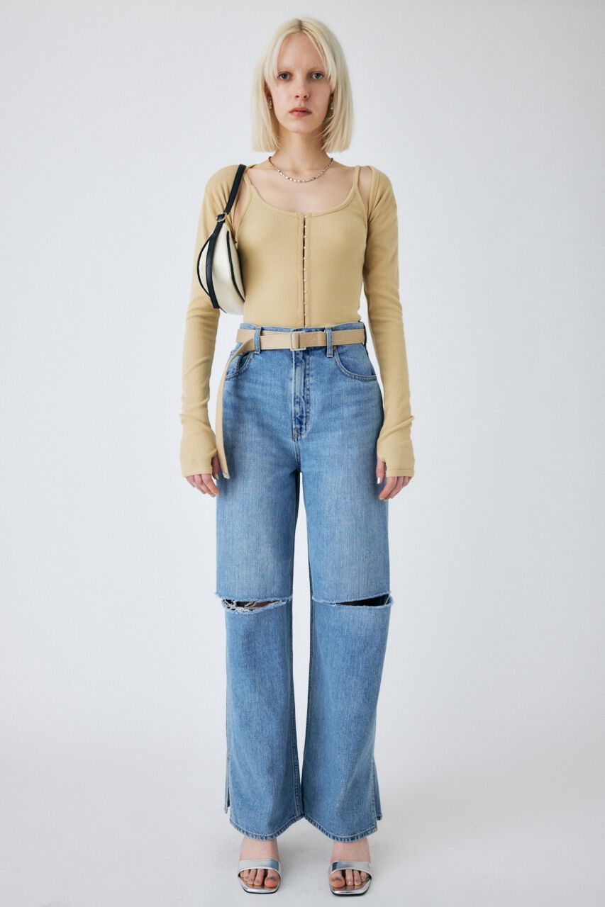 MOUSSY「KNEE SLIT LOOSE STRAIGHT」|デニム|