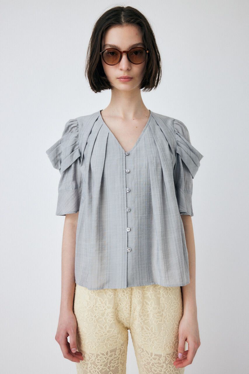 MOUSSY「DRAPE SLEEVE SHEER ブラウス」|シャツ・ブラウス|GRY
