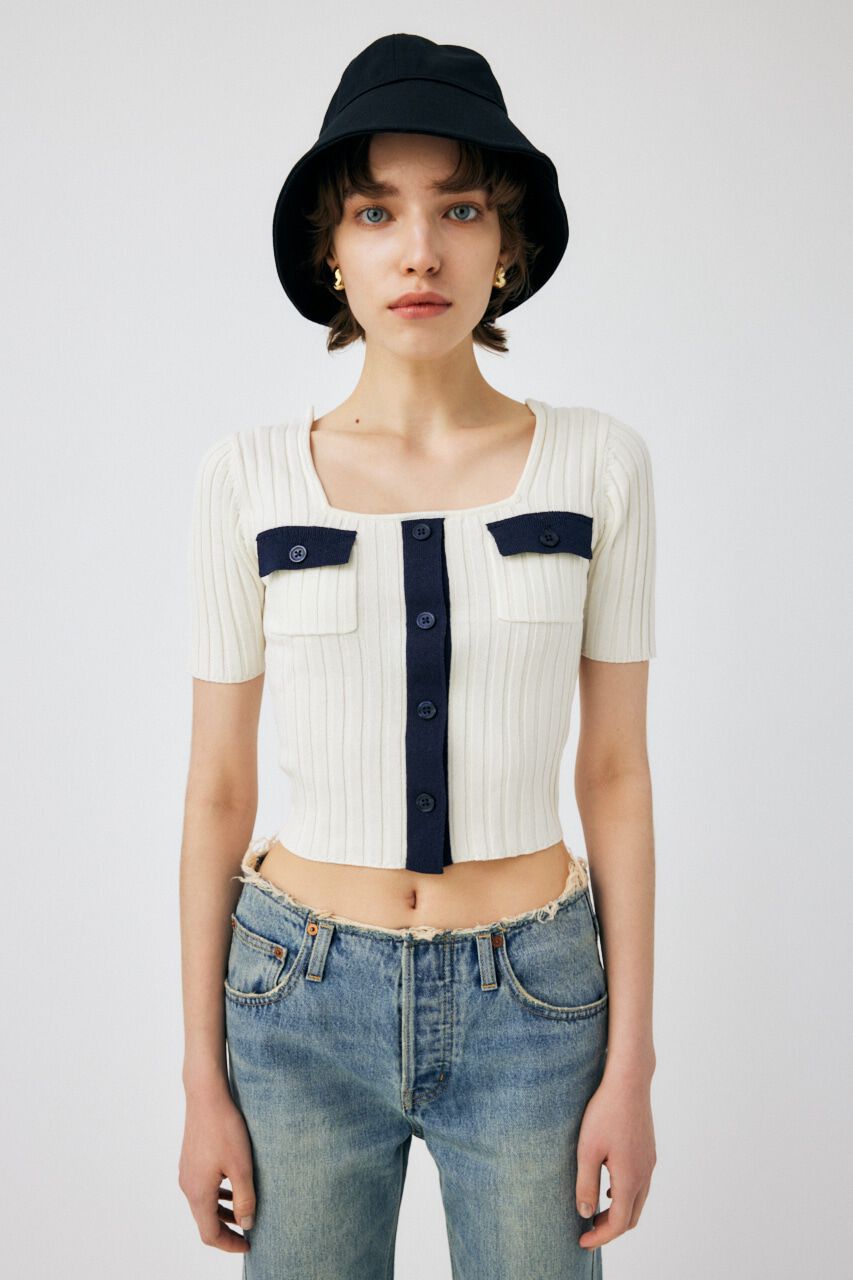 MOUSSY「FRONT BUTTON KNIT トップス」|ニット・セーター|柄WHT5