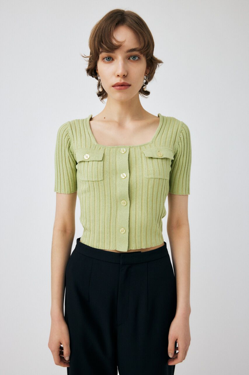 MOUSSY「FRONT BUTTON KNIT トップス」|ニット・セーター|LIME